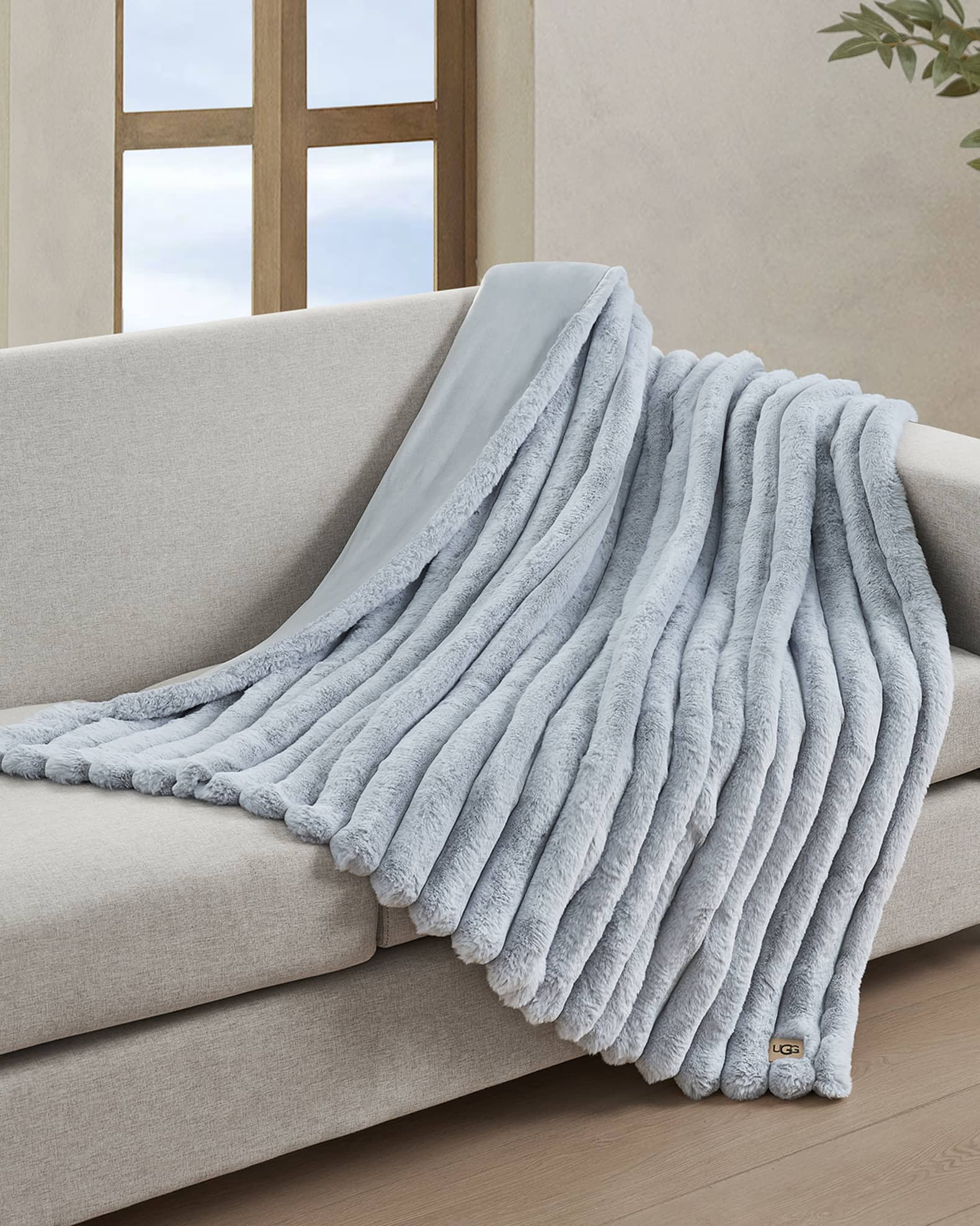 UGG Channel Quilt Faux Fur Throw Blanket Horchow