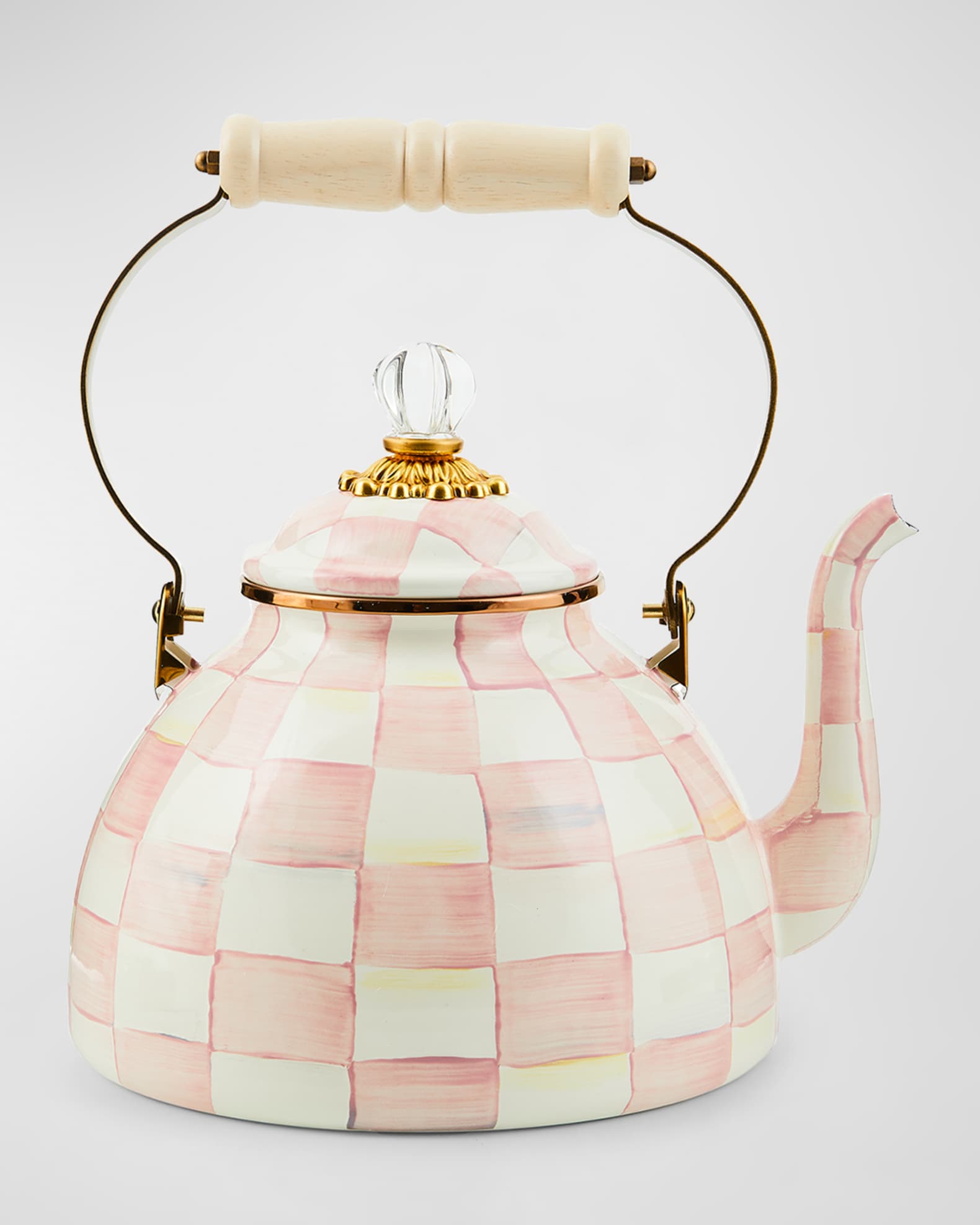 MacKenzie-Childs Rosy Check Enamel Tea Kettle, 3qt.