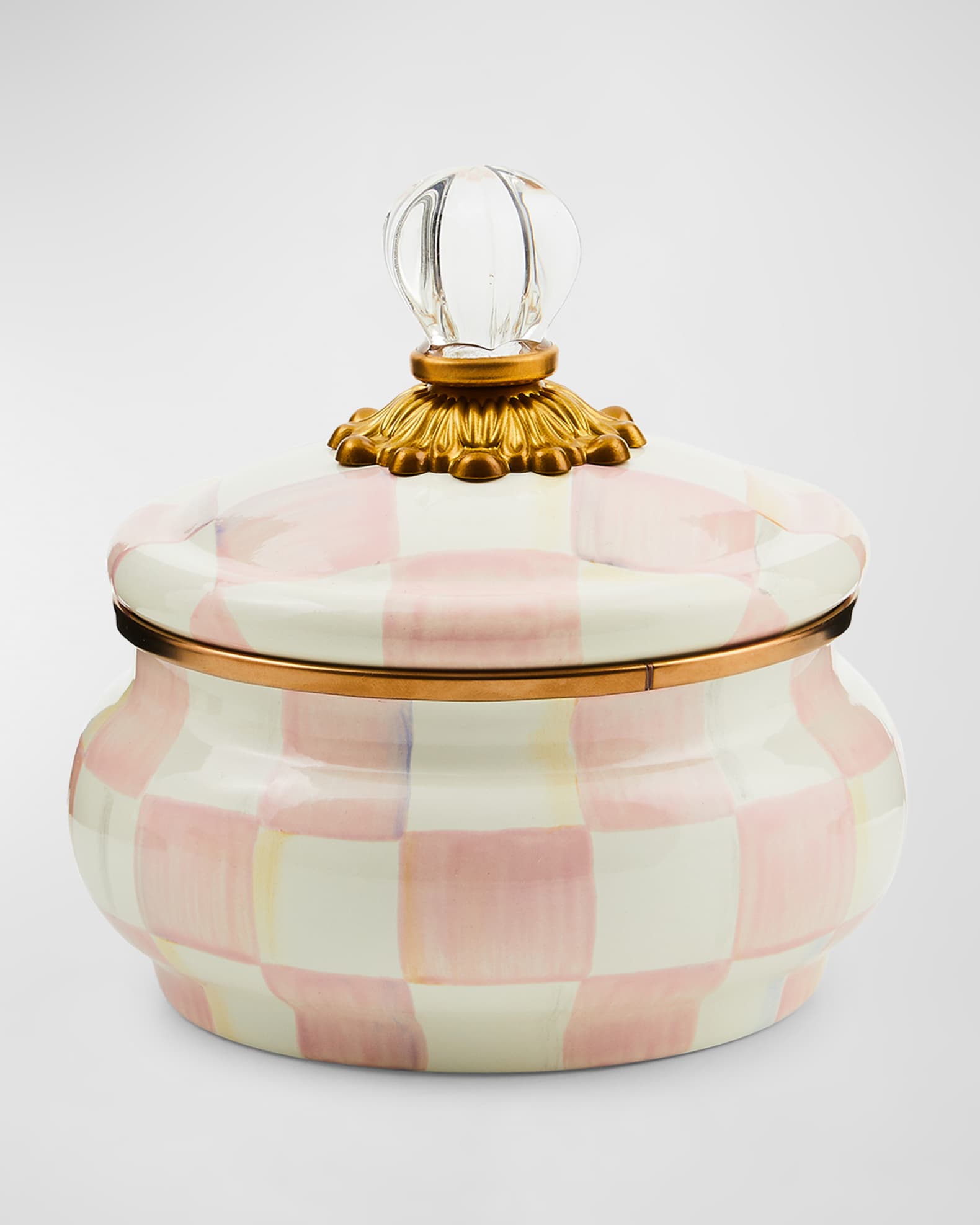 MacKenzie-Childs Rosy Check Enamel Squashed Pot