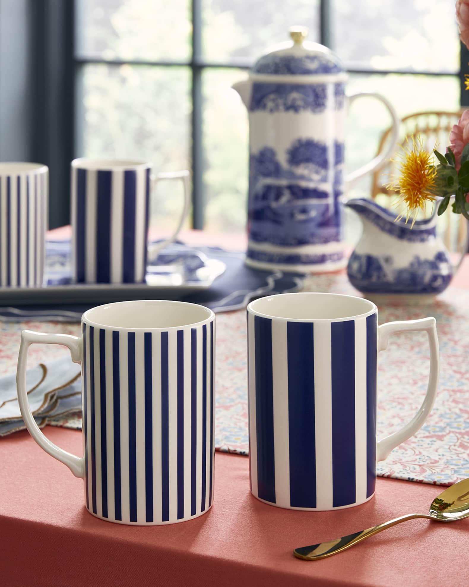 Spode Blue Italian Steccato Bold Stripe Mugs Set of 4