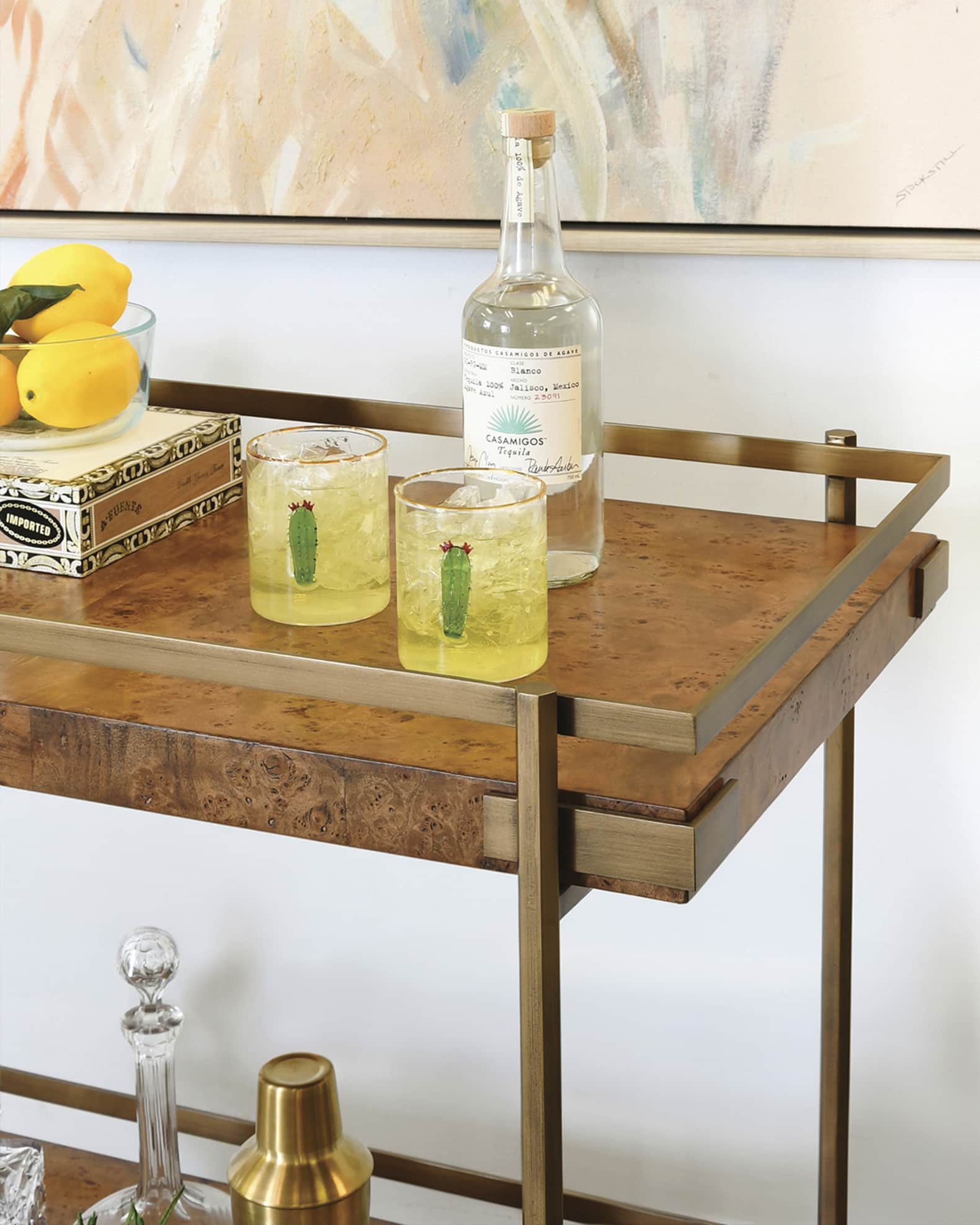 Worlds Away Cash Burl Wood Bar Cart | Horchow