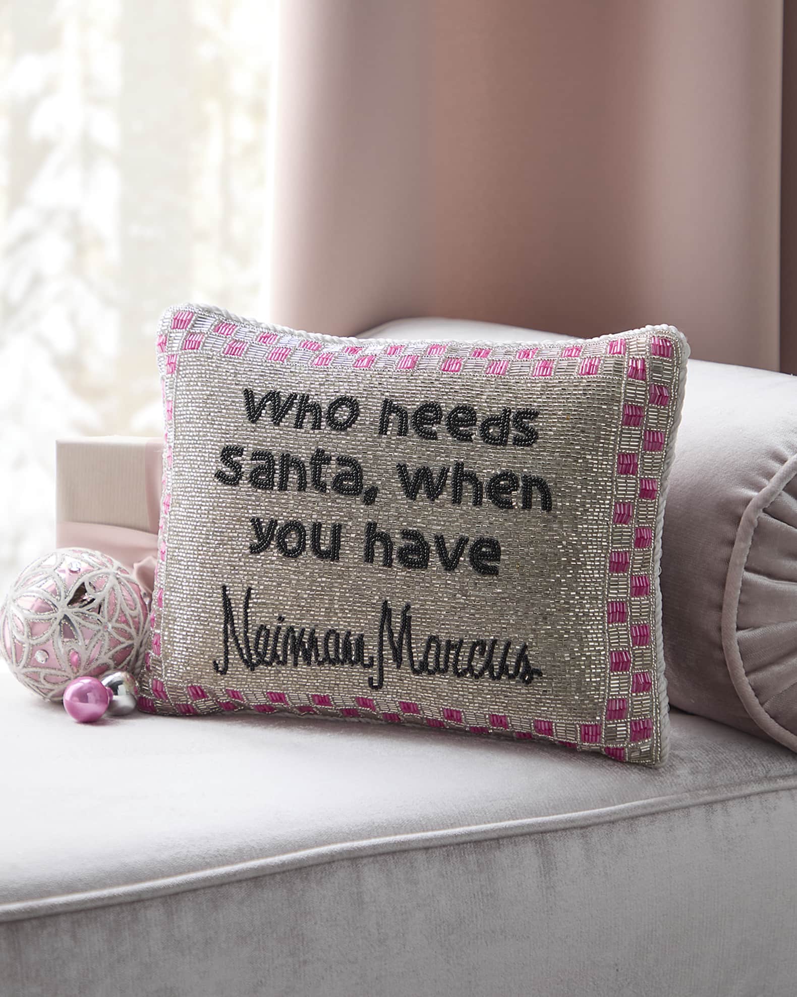 Sudha Pennathur Who Needs Santa Beaded Decorative Pillow Horchow