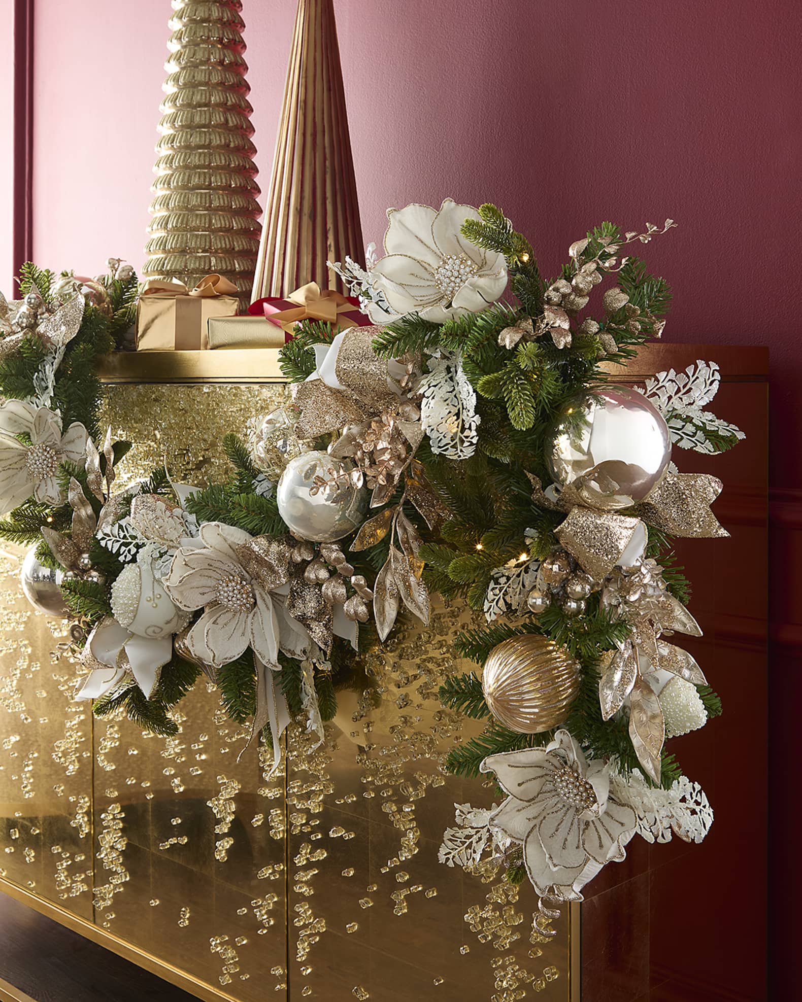 Mark Roberts 81" Lighted Gold and White Christmas Garland Horchow