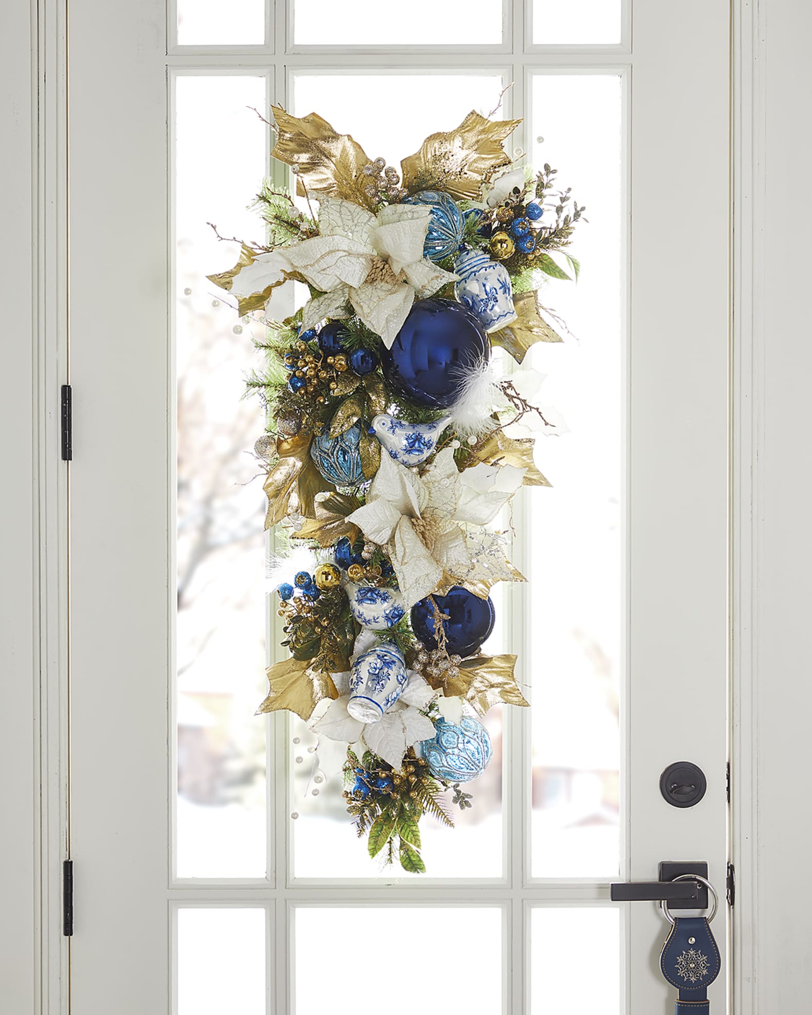 Mark Roberts 42" Blue and White Chinoiserie Holiday Door Spray Horchow