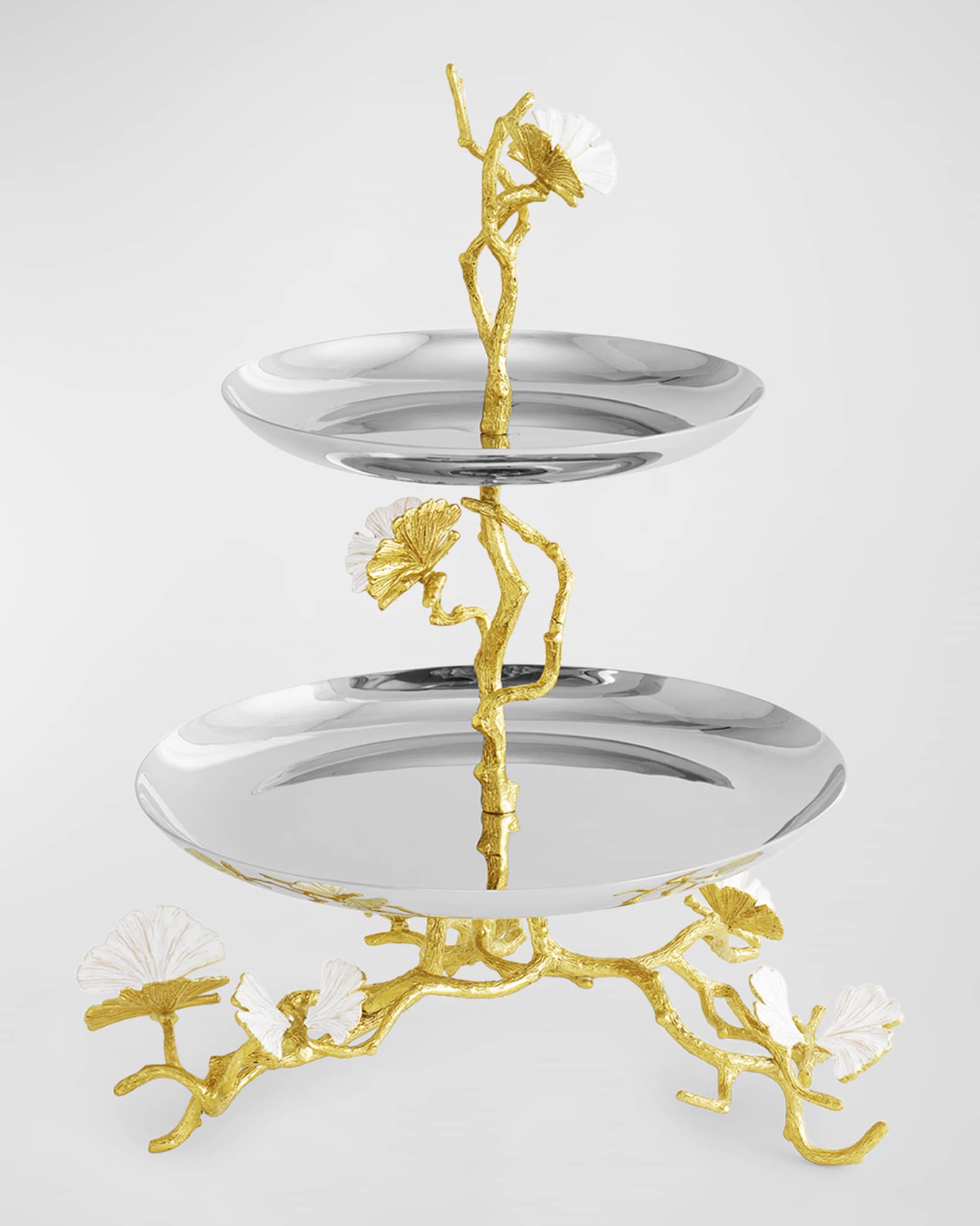 Michael Aram Butterfly Ginkgo White & Gold Two Tier Etagere