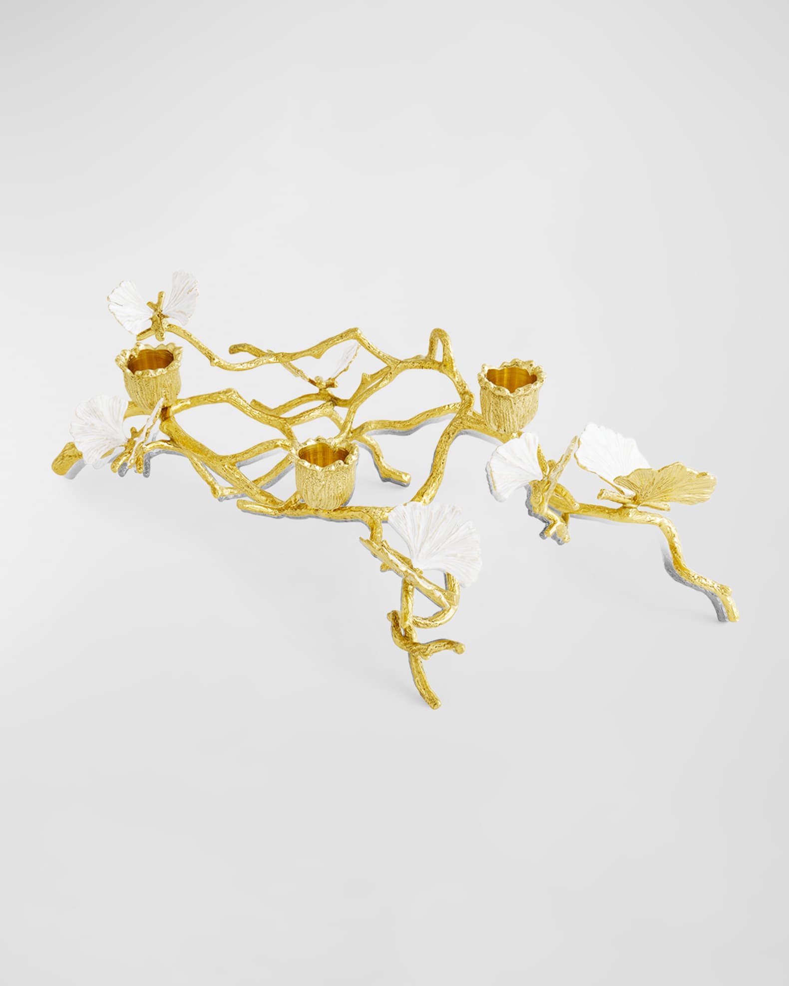 Michael Aram Butterfly Ginkgo White & Gold Low Candleholders | Horchow