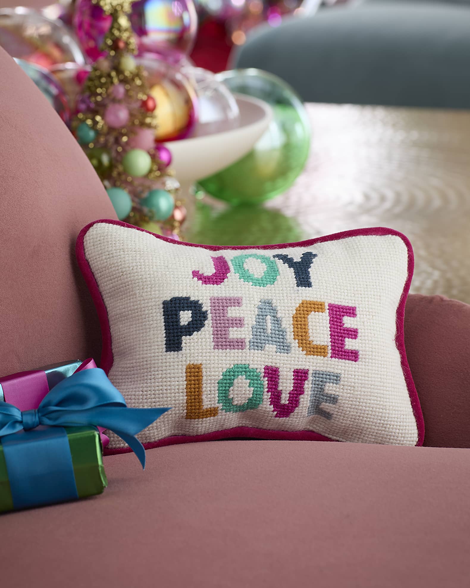 C & F Enterprises Joy Peace Love Decorative Christmas Pillow, 7" x 9