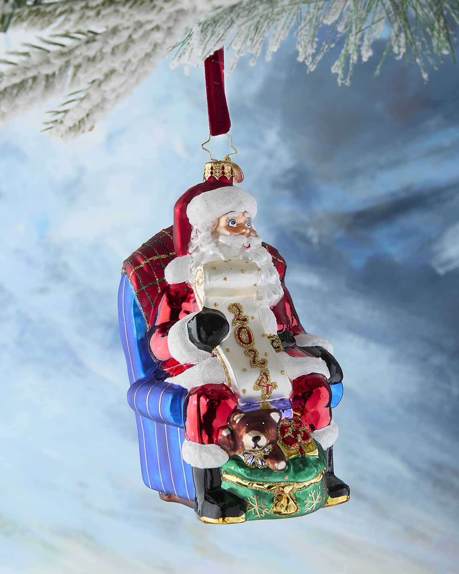 Christopher Radko Santas 2024 Checklist Chair Christmas Ornament