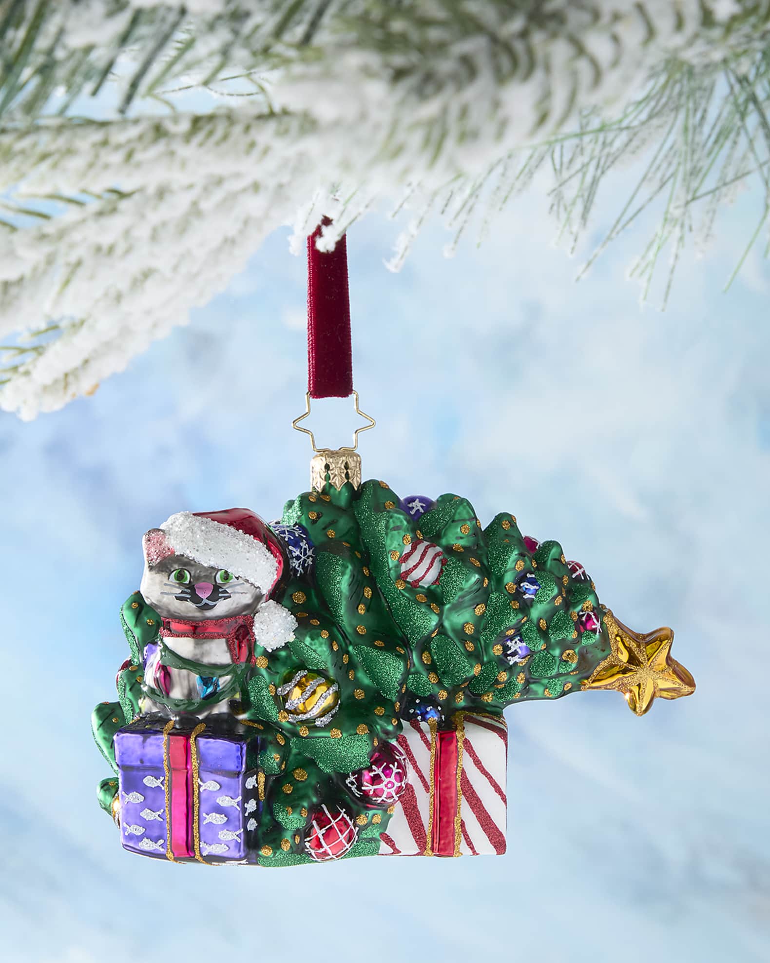 Christopher Radko Festive Feline Fiasco Christmas Ornament 