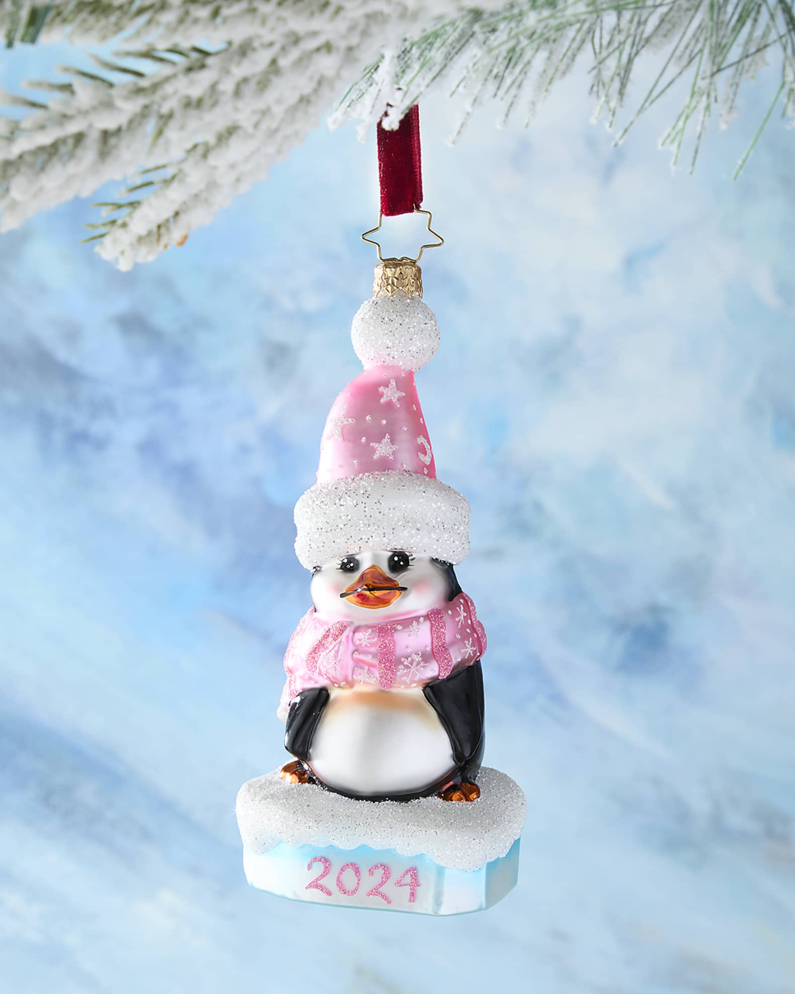 Christopher Radko 2024 Precious Penguin Christmas Ornament, Pink Horchow