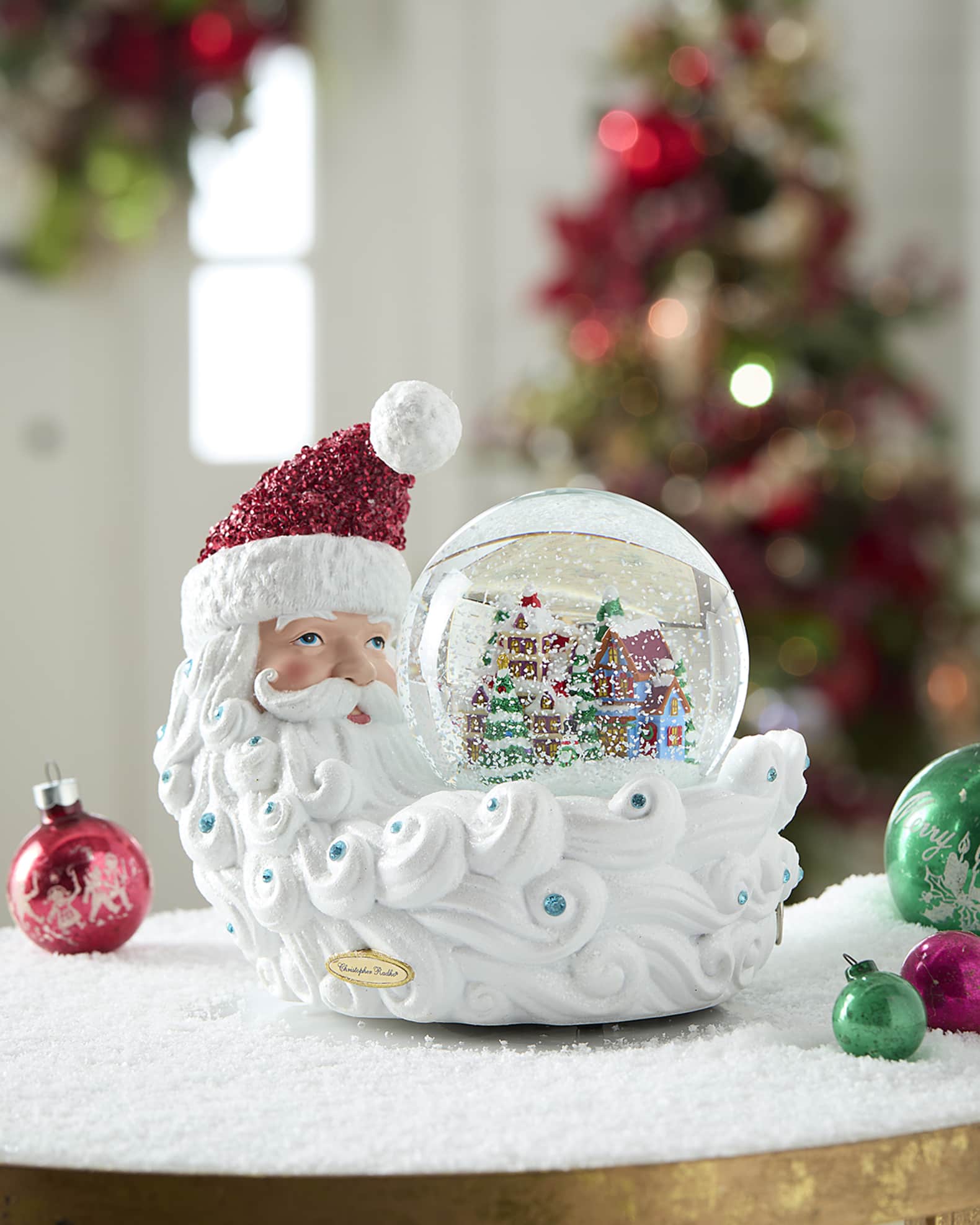 Christopher Radko Crescent Santa Village Snowglobe