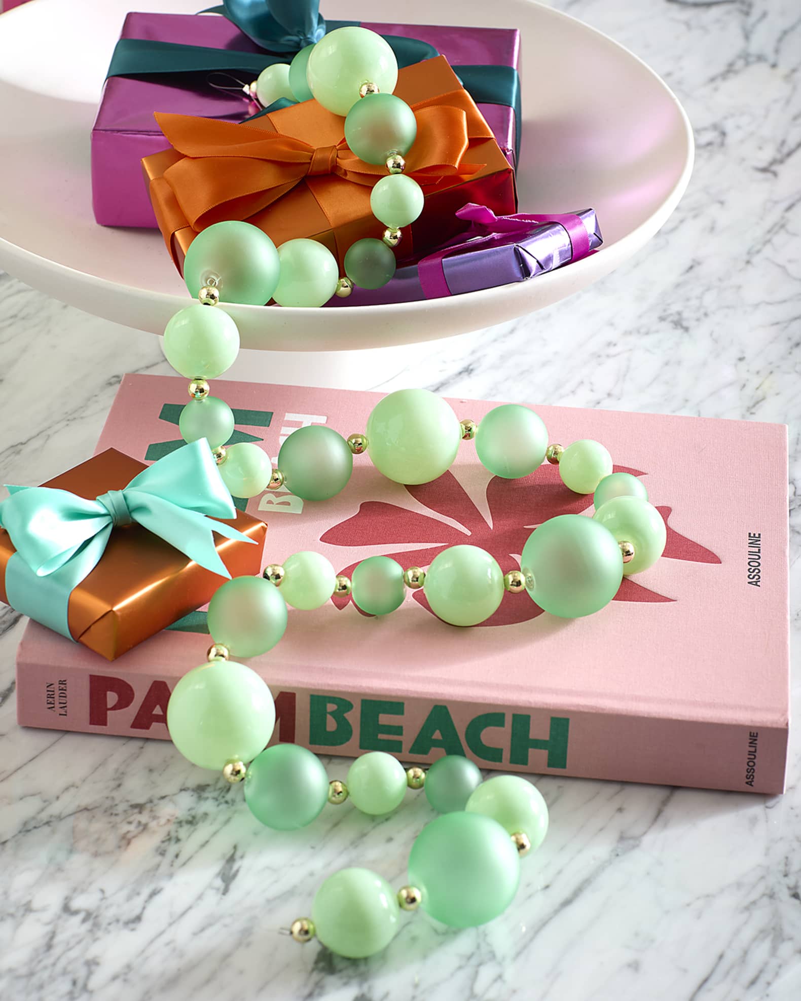 Glitterville 48" Sugar Plum Frosted Glass Ball Garland, Mint Horchow