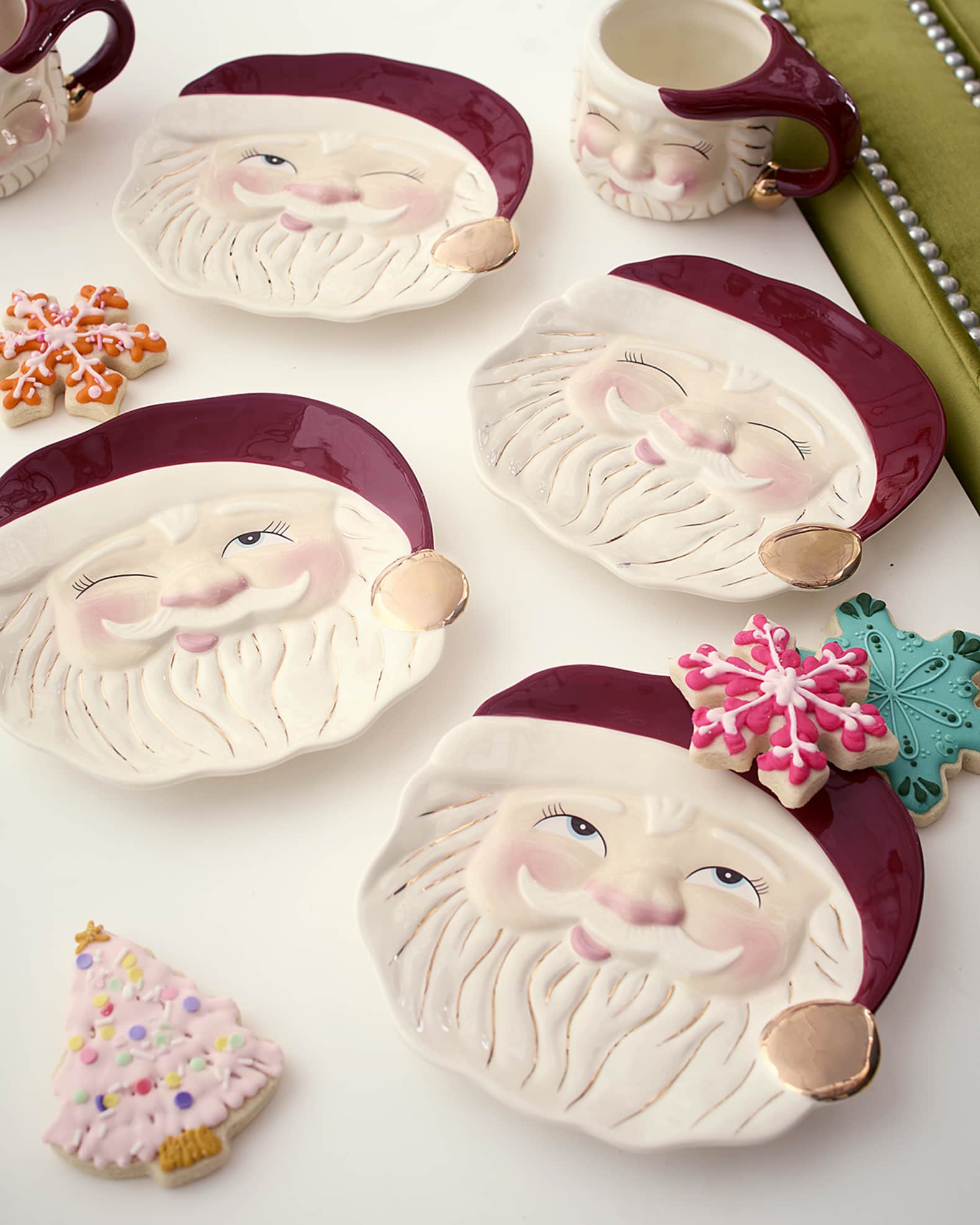 Glitterville Red Papa Noel Cookie Plates, Set of 4