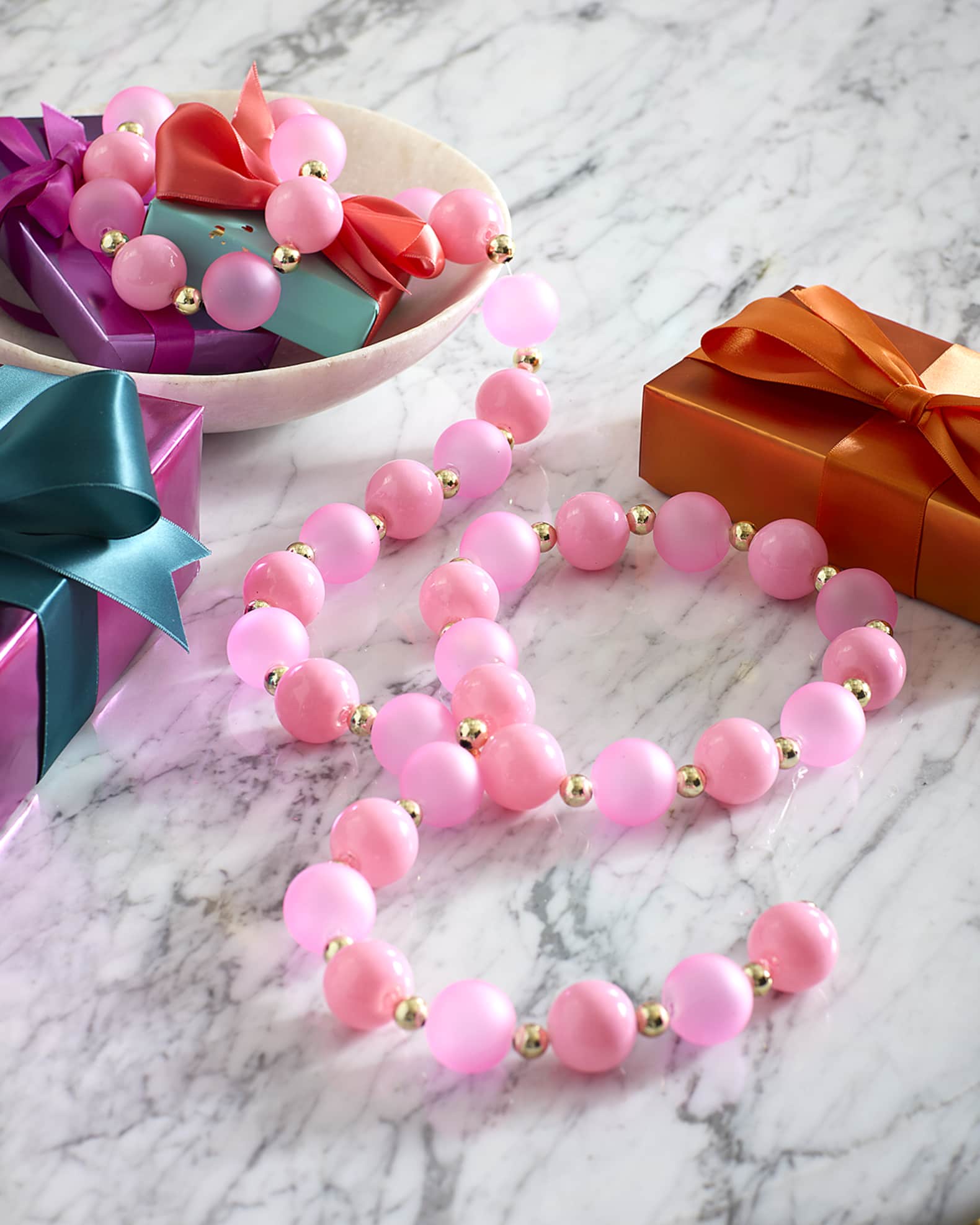 Glitterville 48" Sugar Plum Frosted Glass Ball Garland, Coral Horchow