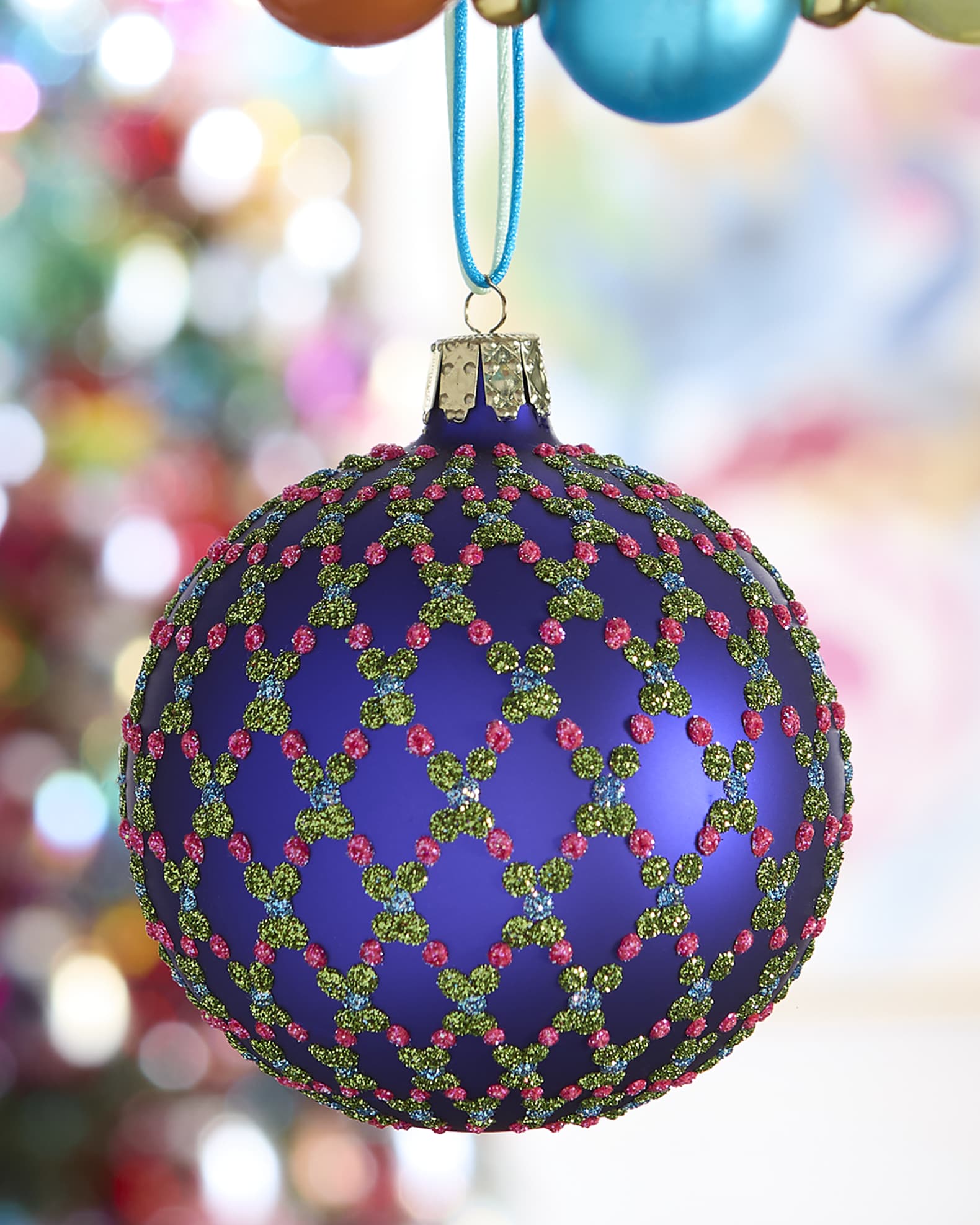 Neiman Marcus Matte Ball Ornament with Glitter Diamond Design Horchow