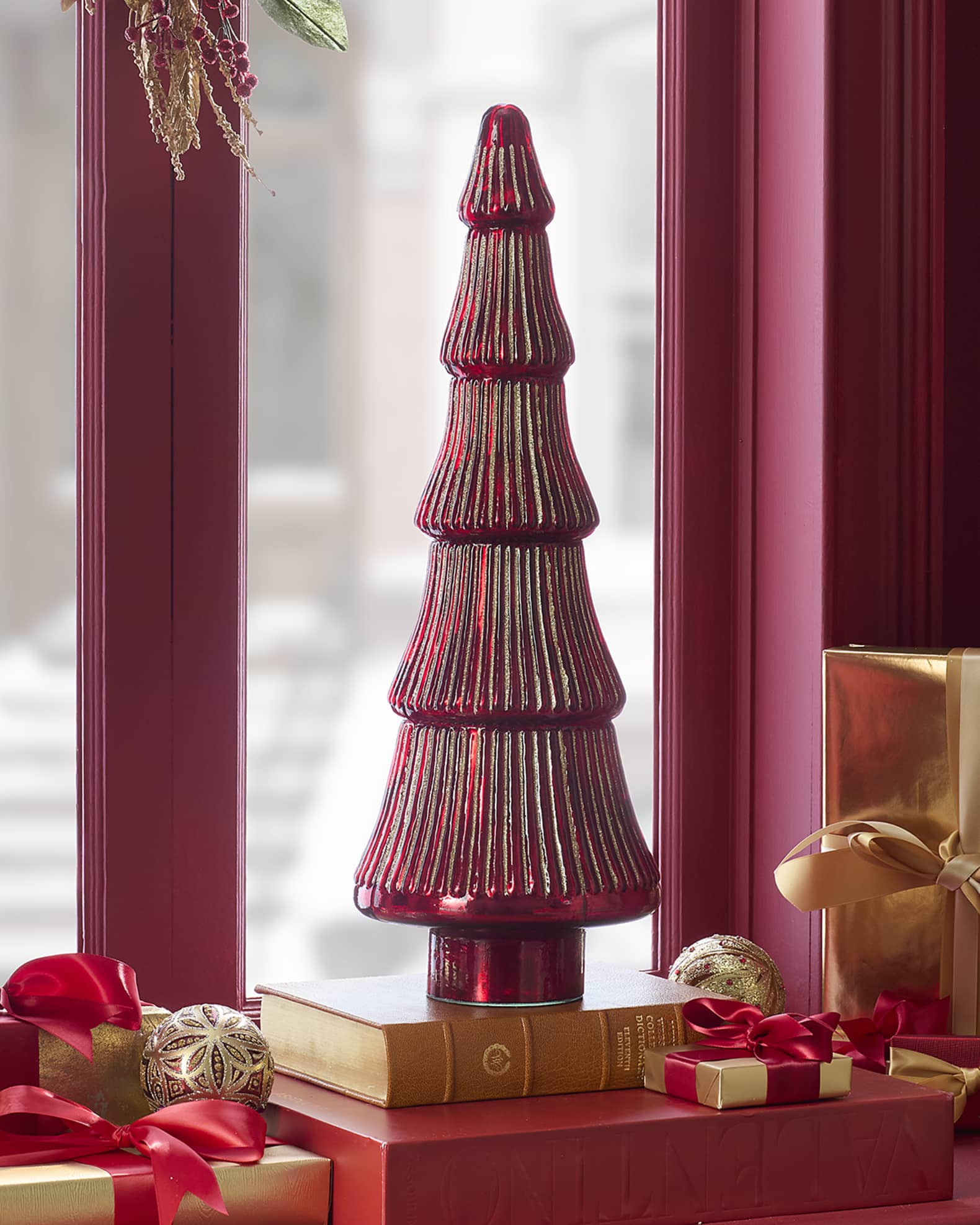 Neiman Marcus Shiny Glass Christmas Tree with Glitter Accents Horchow