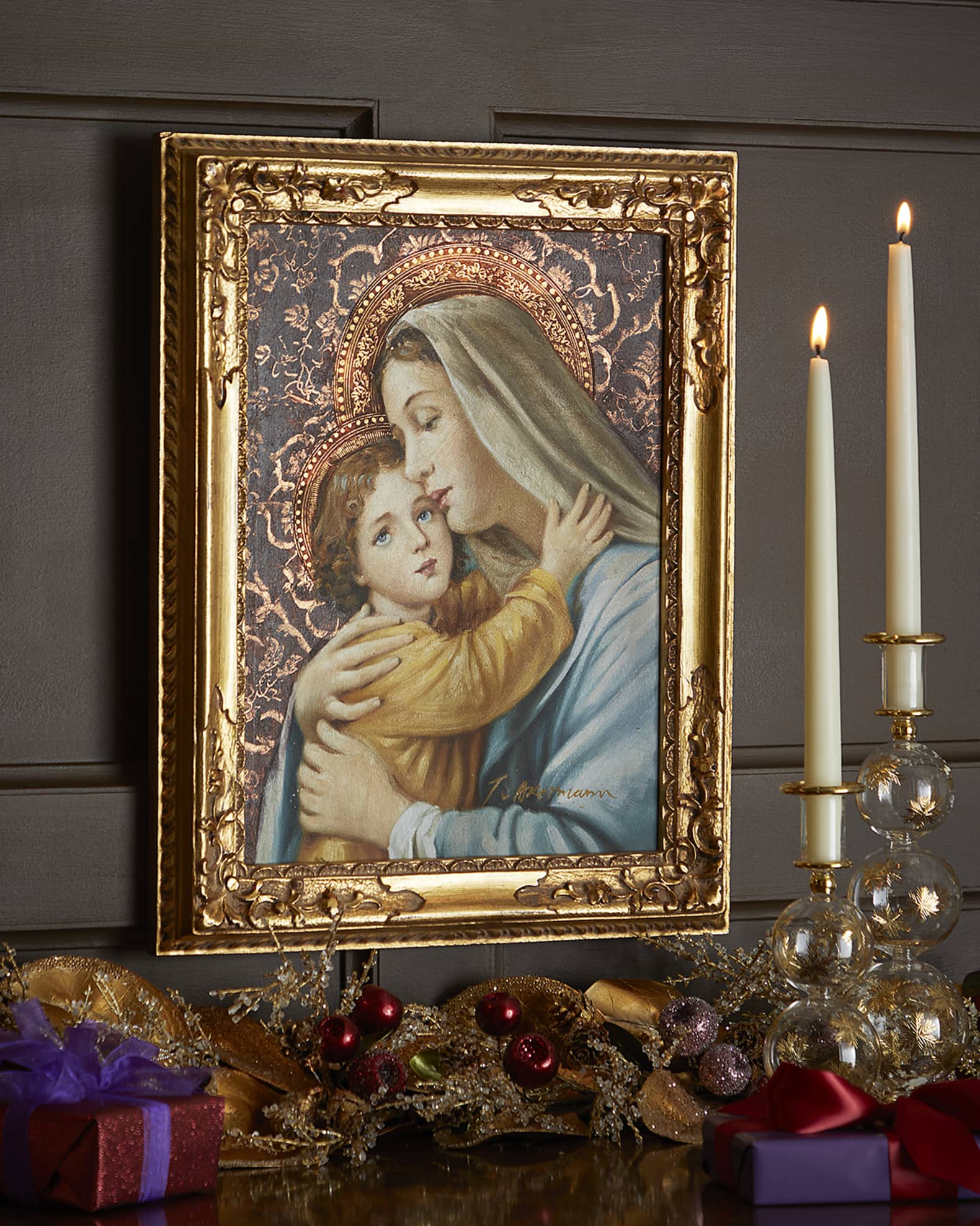 Neiman Marcus Lady with Child Framed Oil Painting | Horchow