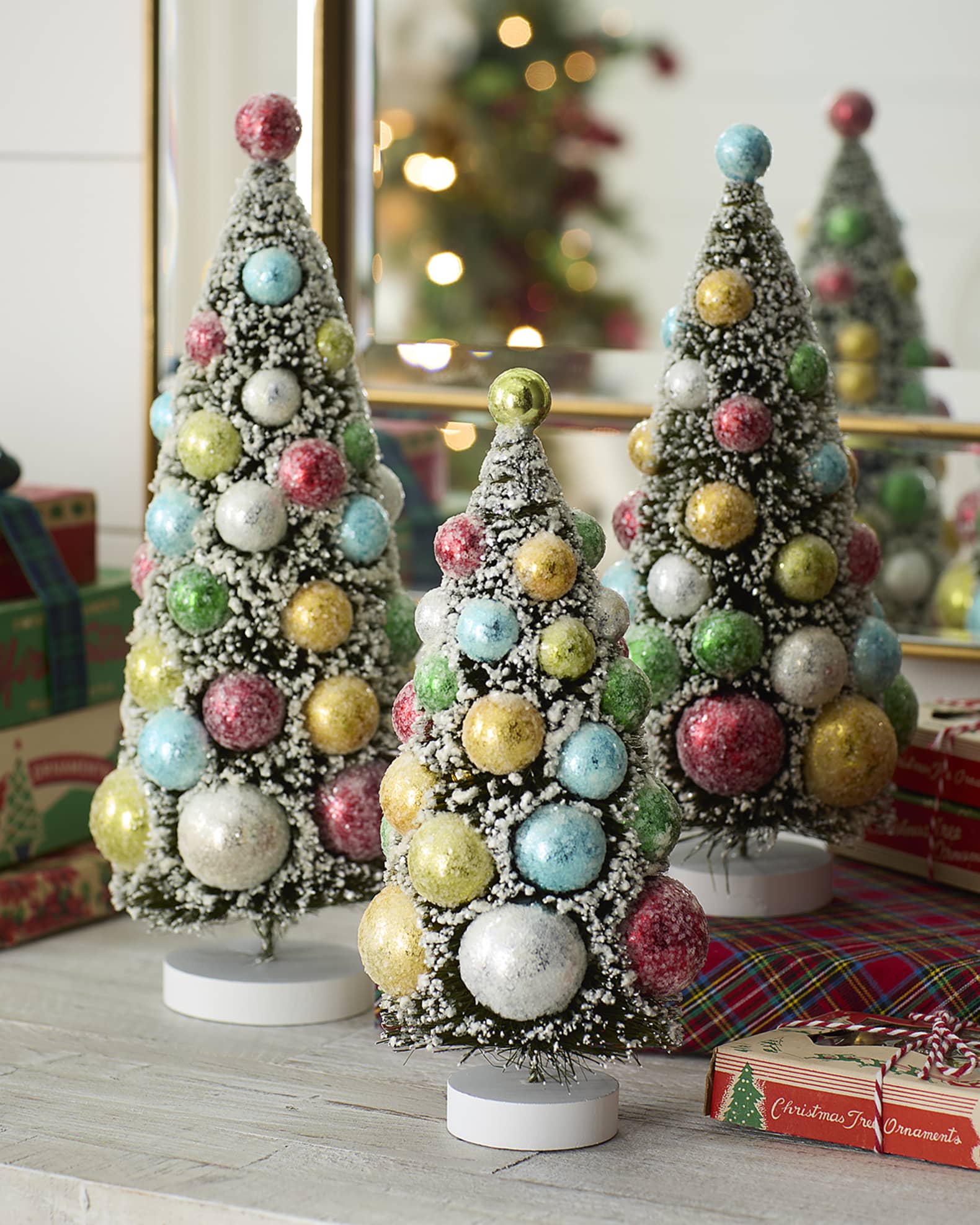 Bethany Lowe Merry & Bright Bottle Brush Christmas Trees, Set of 3