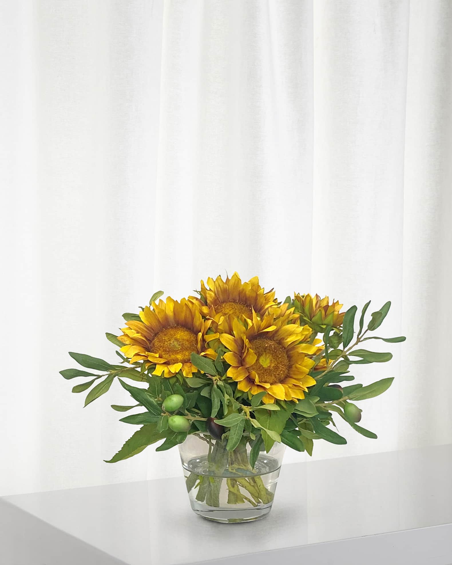 Winward Home Sunflower & Olive Arrangement in a Clear Vase 