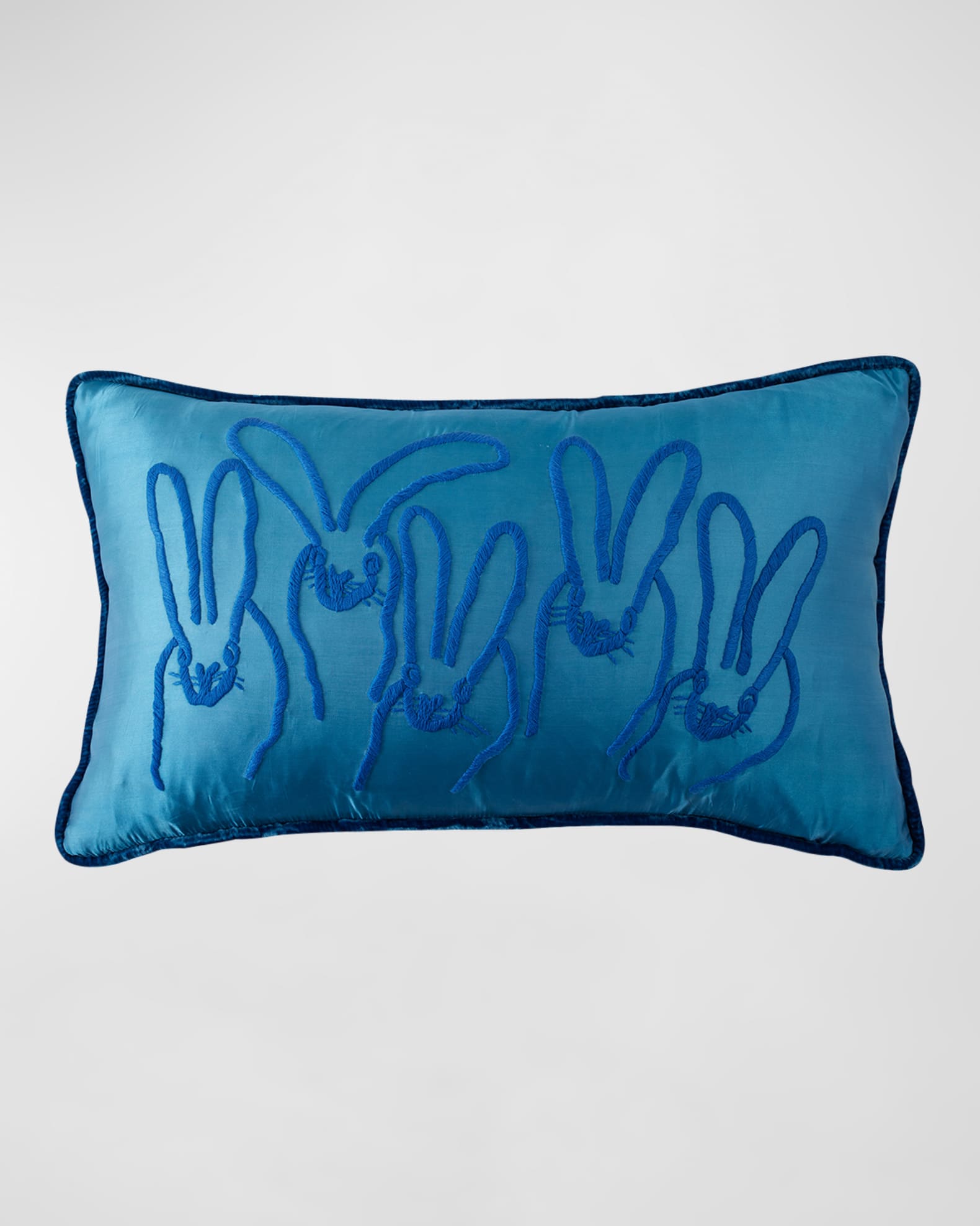 Hunt Slonem Hand-Embroidered Bunny Velvet Lumbar Pillow