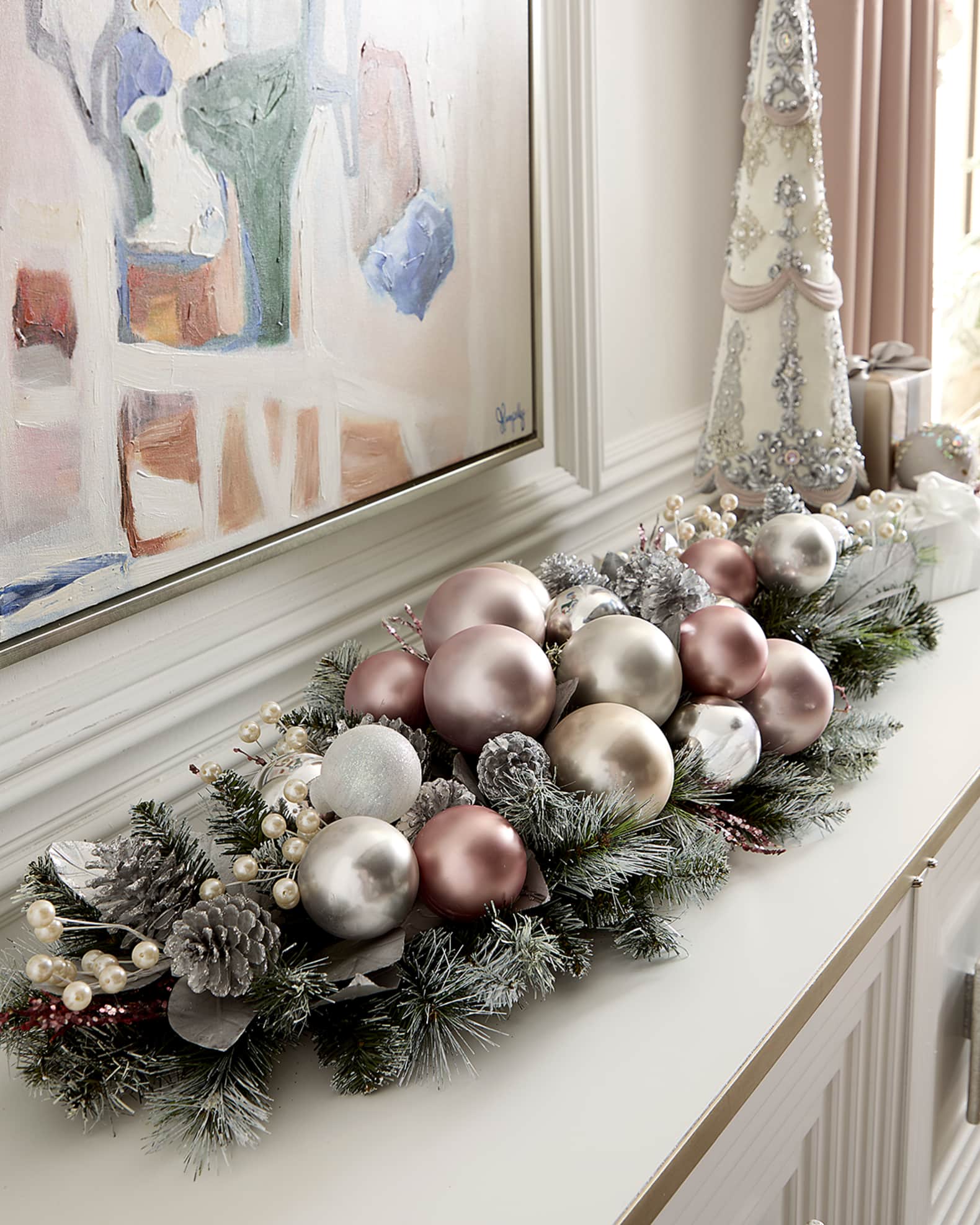 Neiman Marcus 46" Blush Christmas Mantel Garland