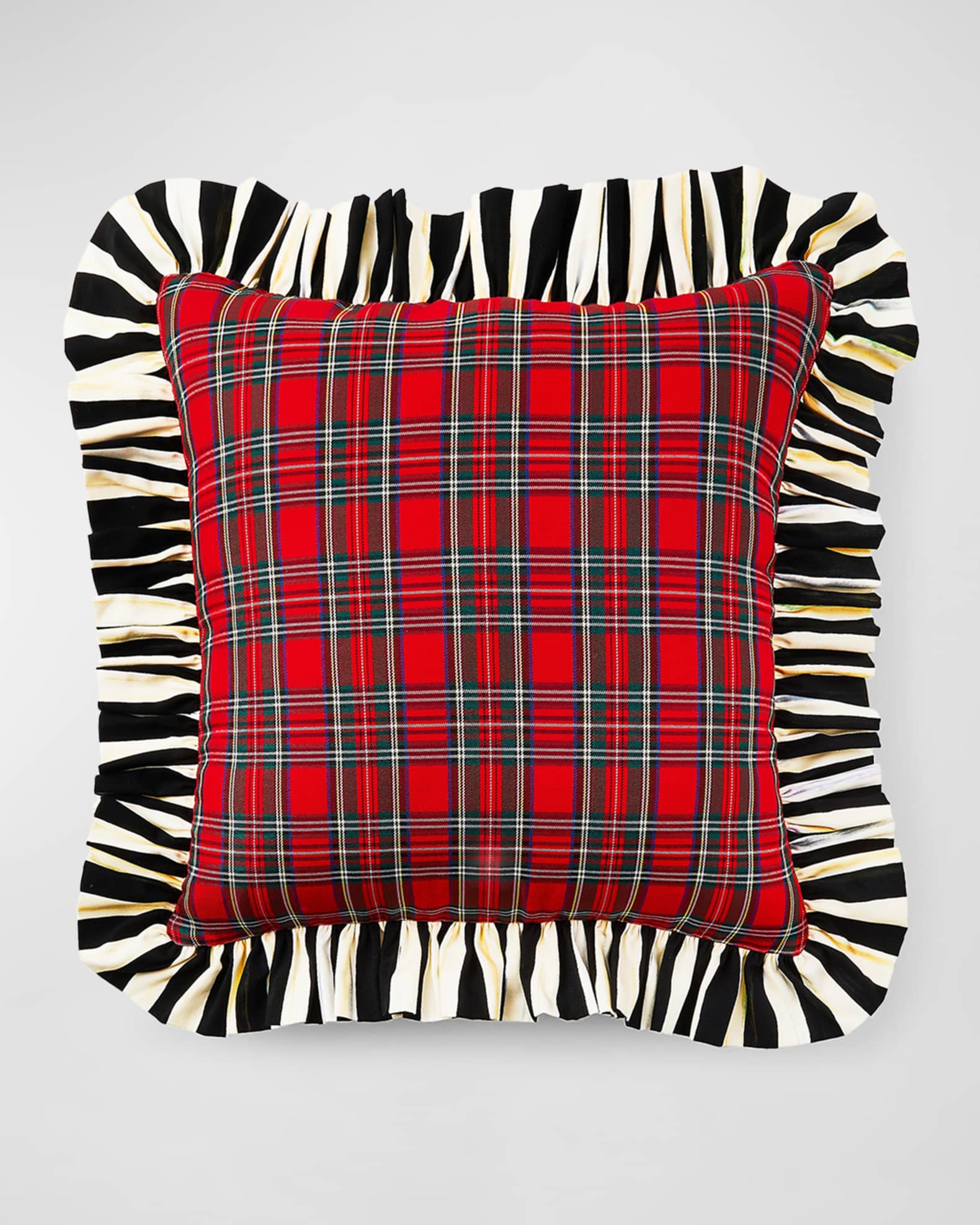 MacKenzie-Childs Tartan Stripe Ruffle Throw Pillow