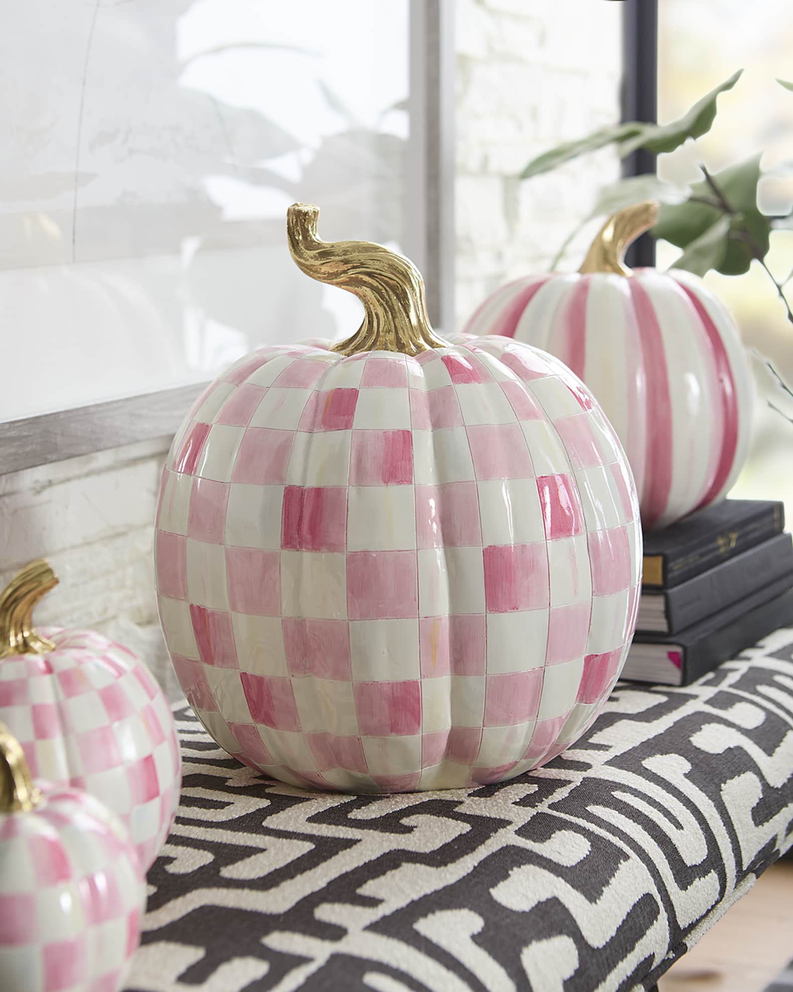 MacKenzie-Childs Bubblegum Pink Check Large Pumpkin, 17.3