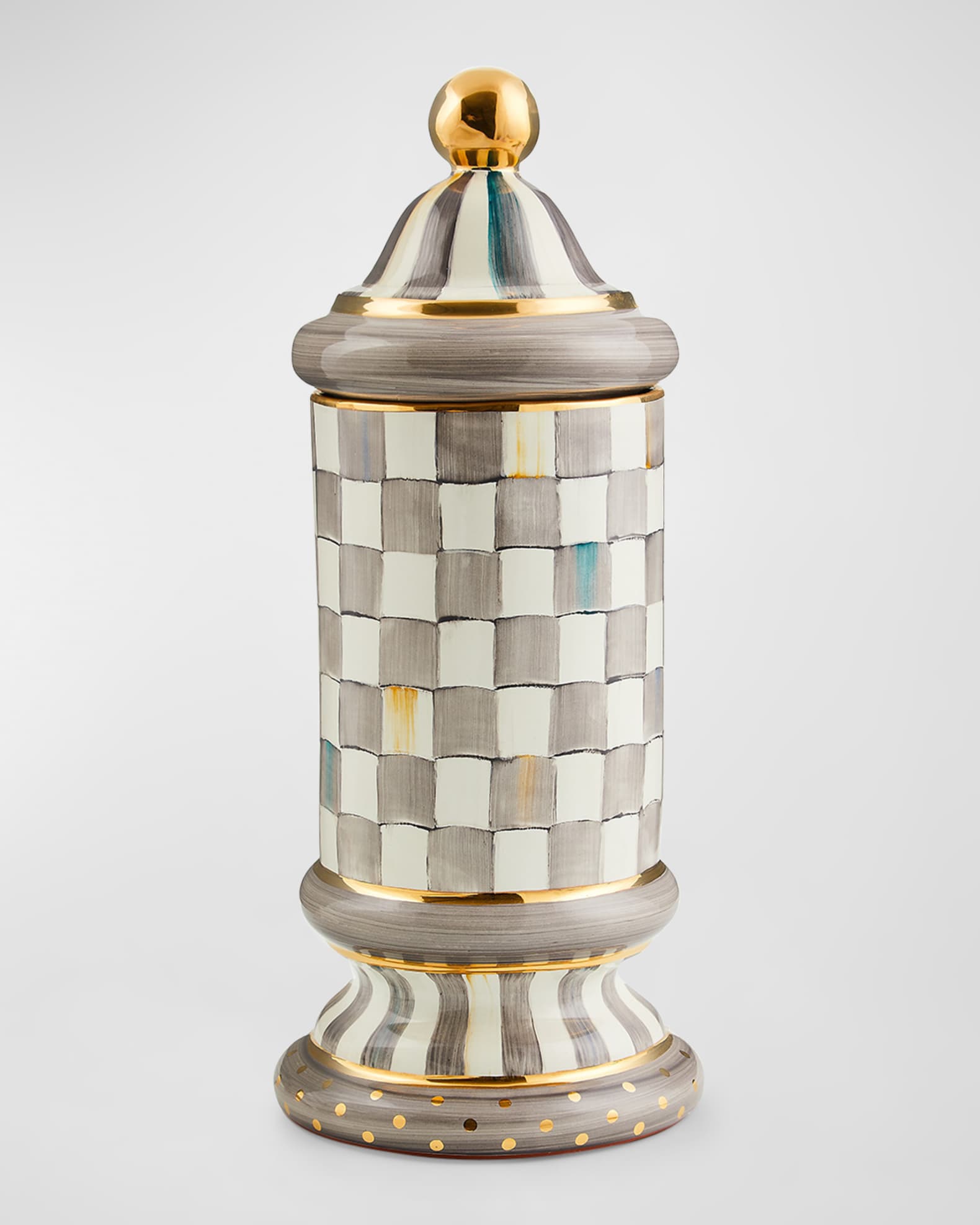 MacKenzie-Childs Sterling Check Ceramic Column Canister