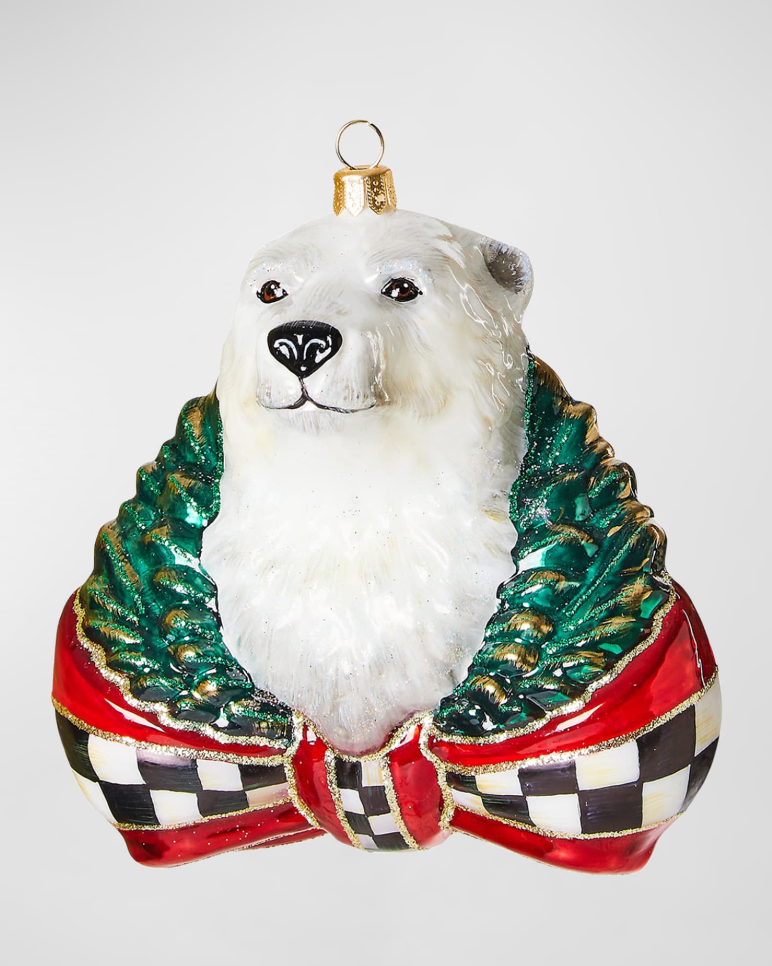 MacKenzieChilds Cozy Christmas Polar Bear Glass Ornament Horchow