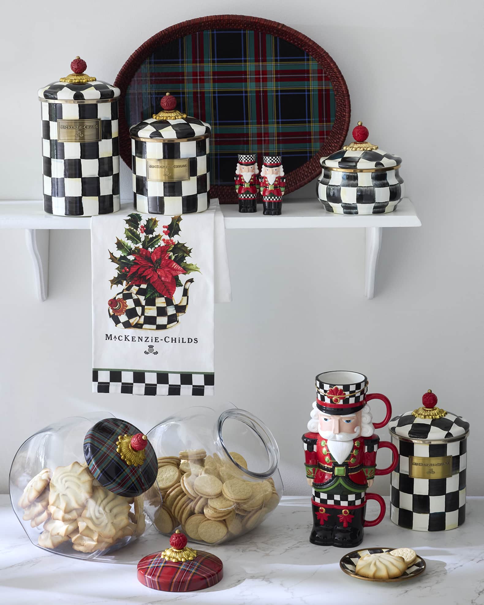 MacKenzie Childs Cookie Jar with Red Tartan Lid Horchow