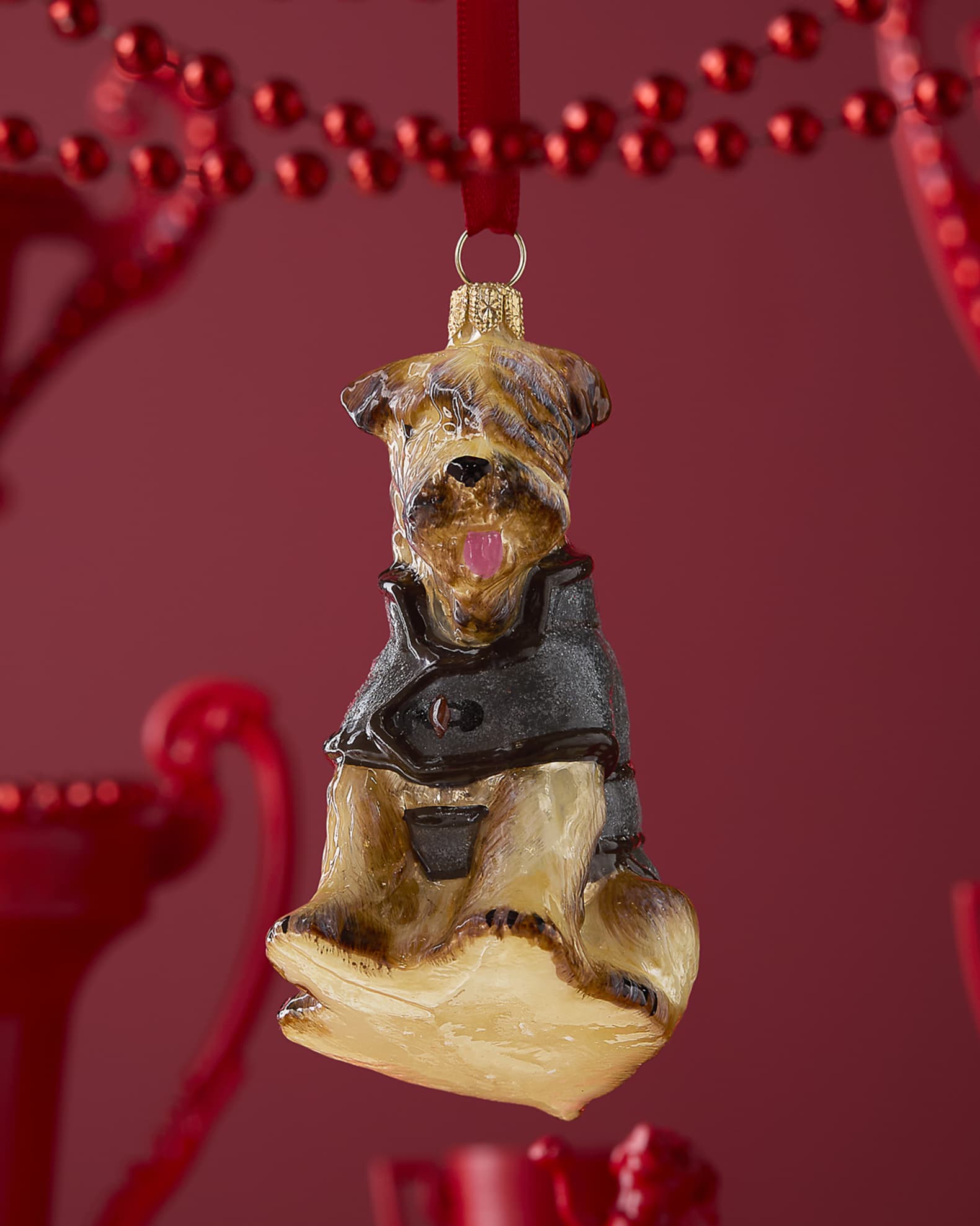 Joy To The World Collectibles Wheaten Terrier W/ Gray Peacoat Christmas Ornament