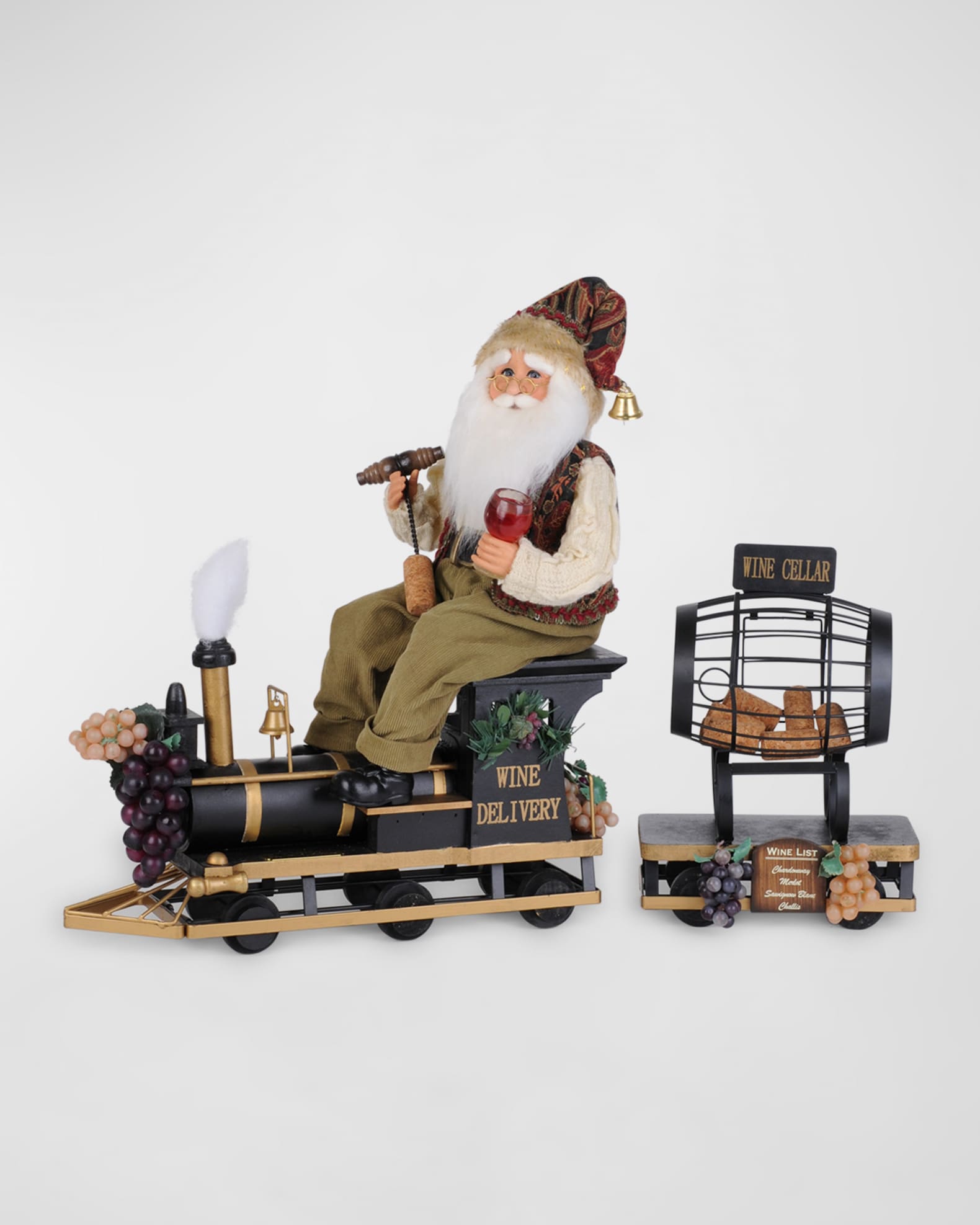Karen Didion Originals Wine Delivery Train Santa 2-Piece Set | Horchow