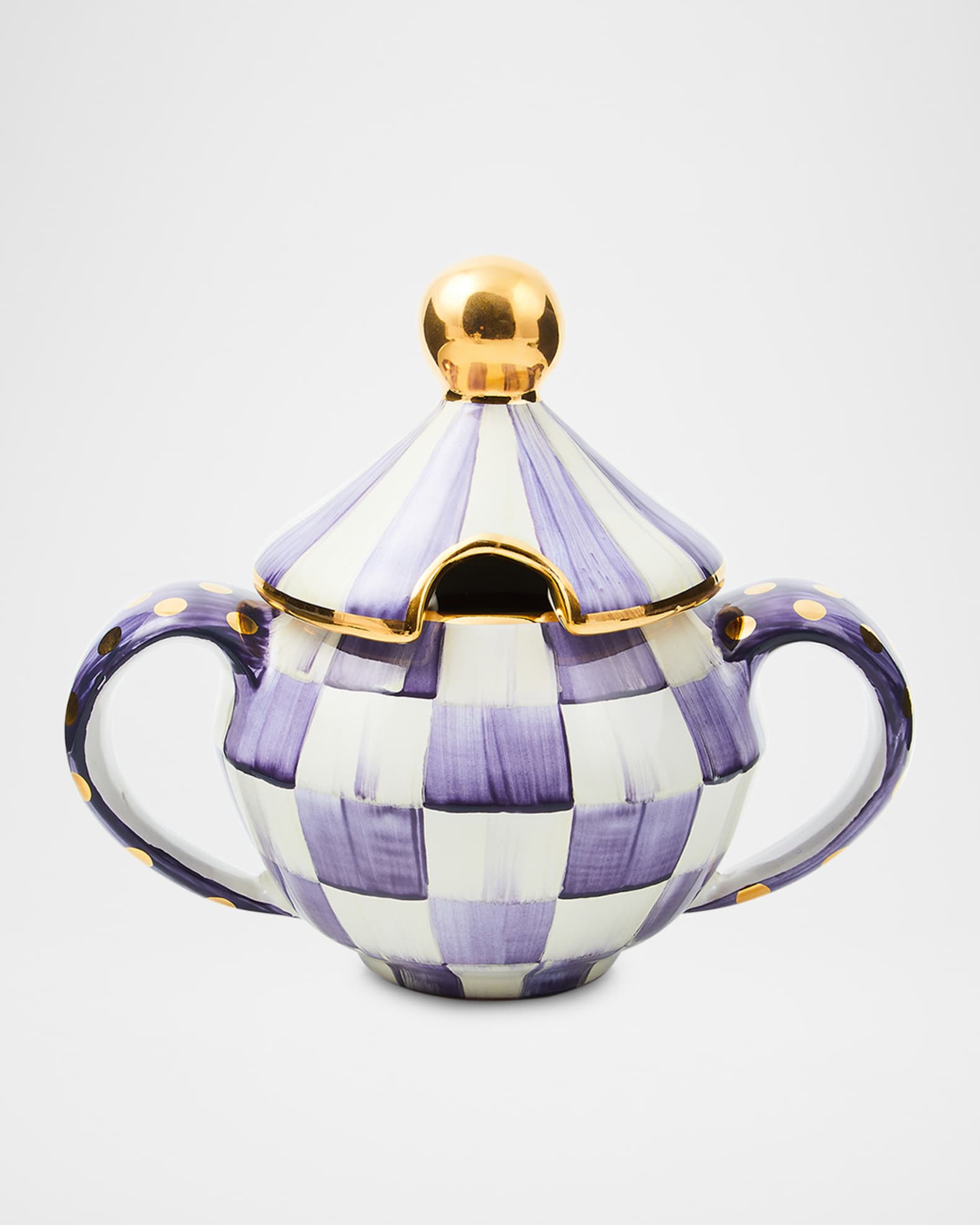 MacKenzie-Childs Plum Check Ceramic Sugar Bowl with Lid