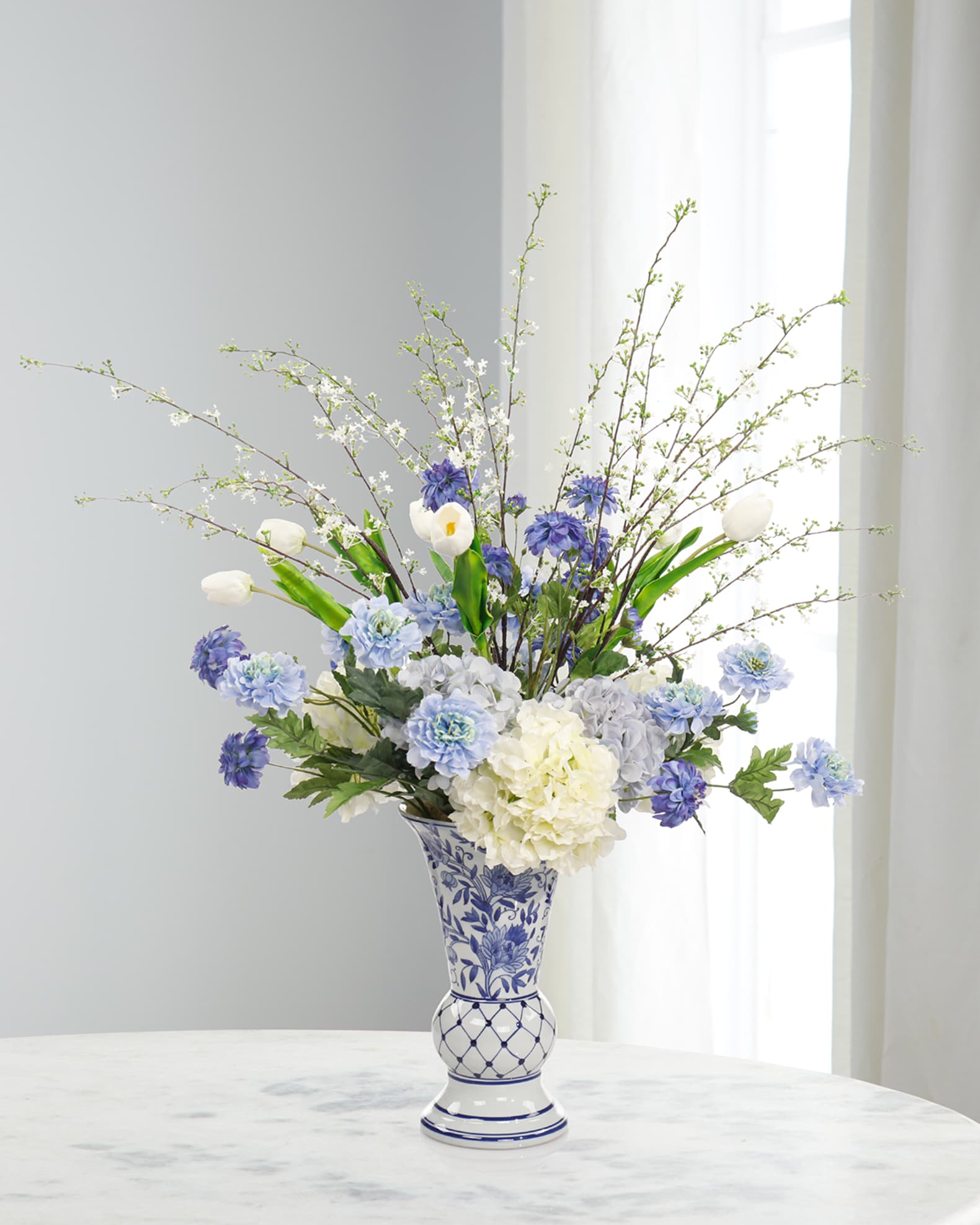 John-Richard Collection Blue Mist 39" Faux Floral Arrangement in Glass Vase