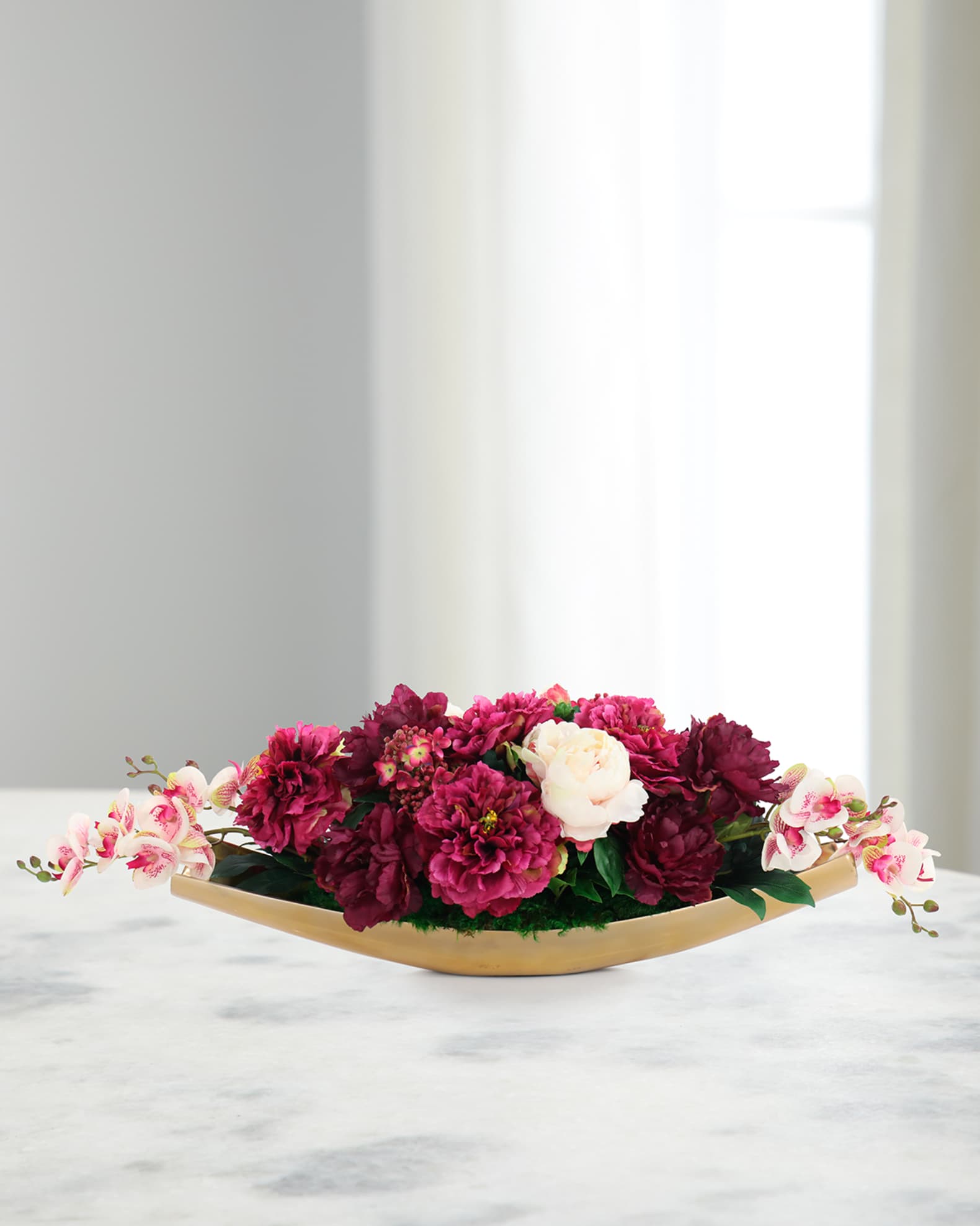 John-Richard Collection Luscious Peonies 12" Faux Floral Arrangement in Metal Vase