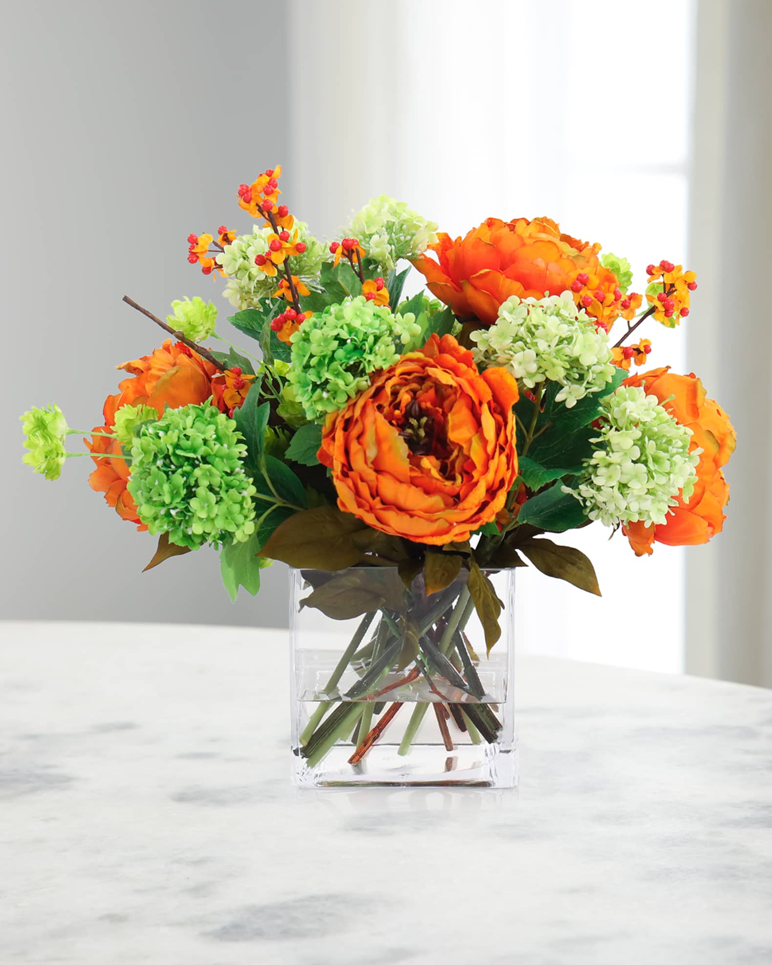 John-Richard Collection Marmalade 15" Faux Floral Arrangement in Glass Vase