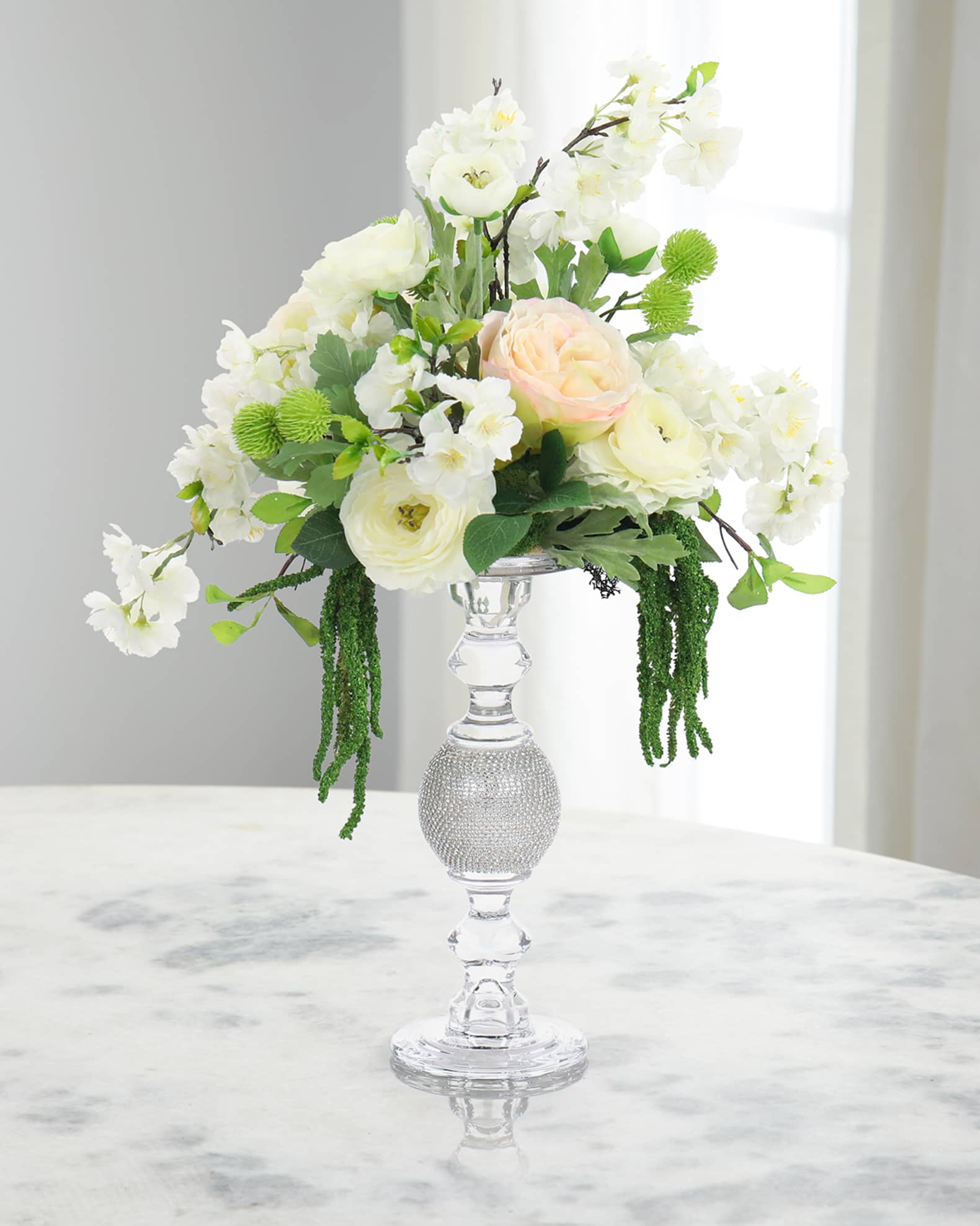 John-Richard Collection Bling Roses and Blossoms 24" Faux Floral Arrangement in Glass Vase