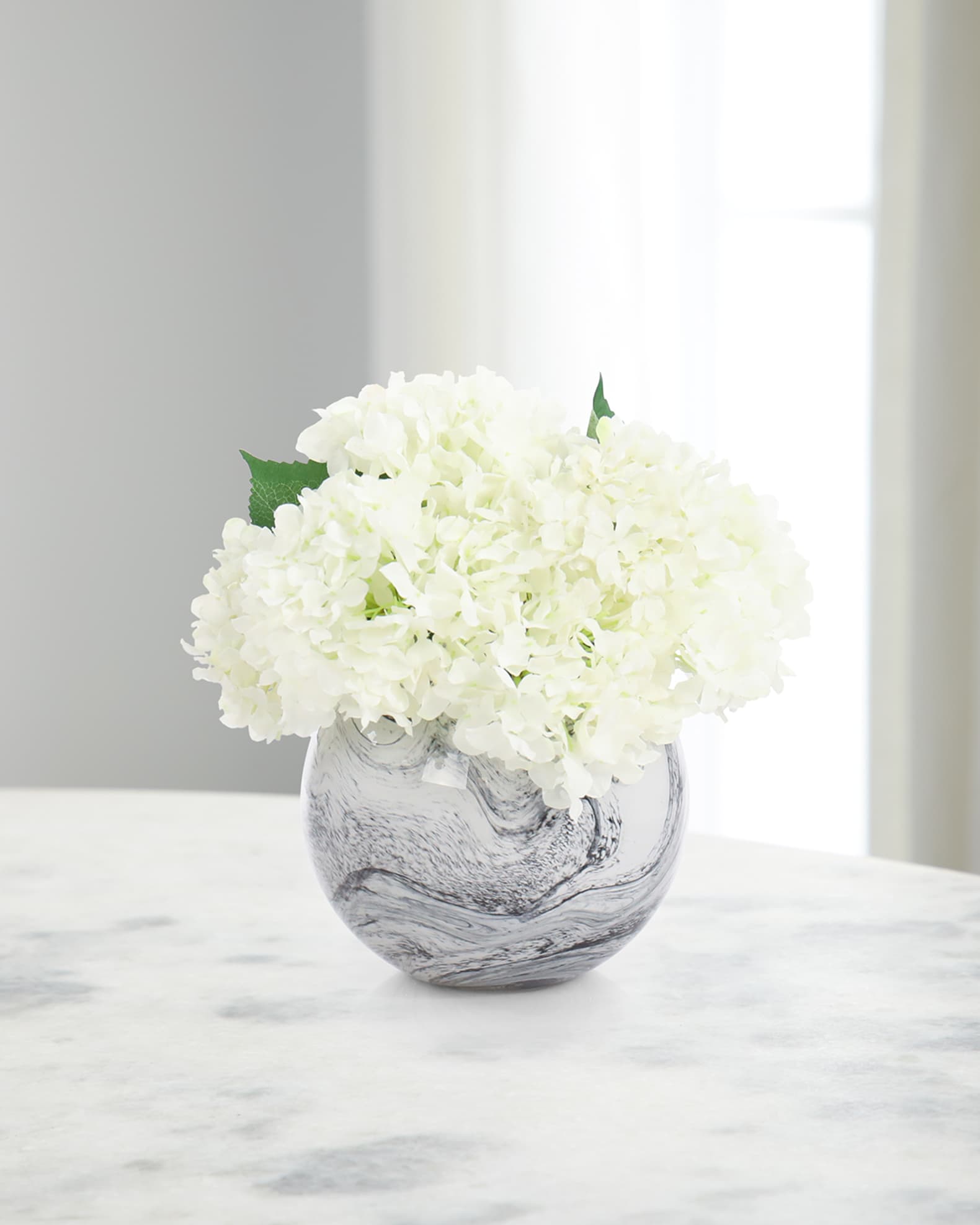 John-Richard Collection Marble Hydrangeas 11" Faux Floral Arrangement in Glass Vase