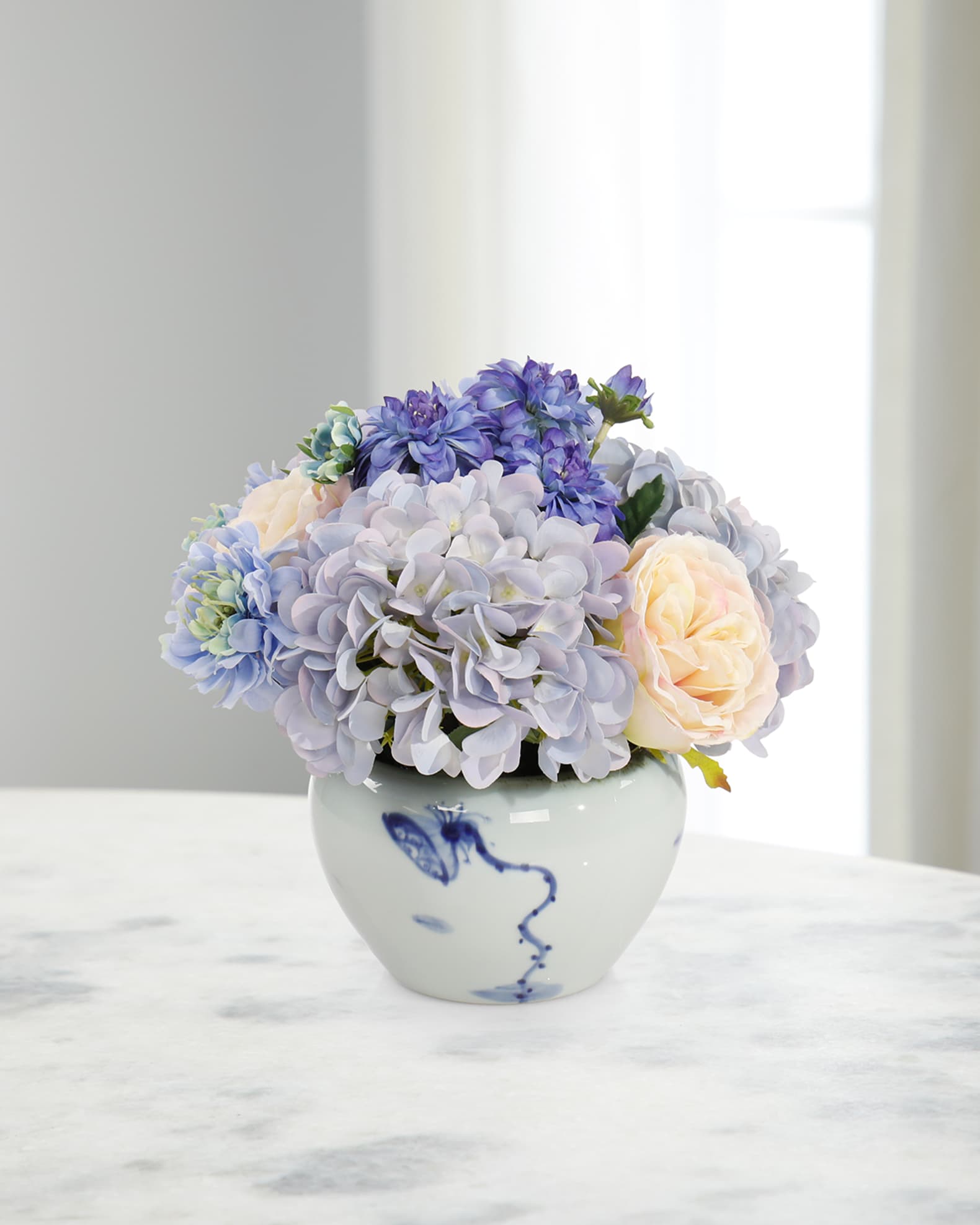 John-Richard Collection Chinoiserie Blue 12" Faux Floral Arrangement in Porcelain Bowl