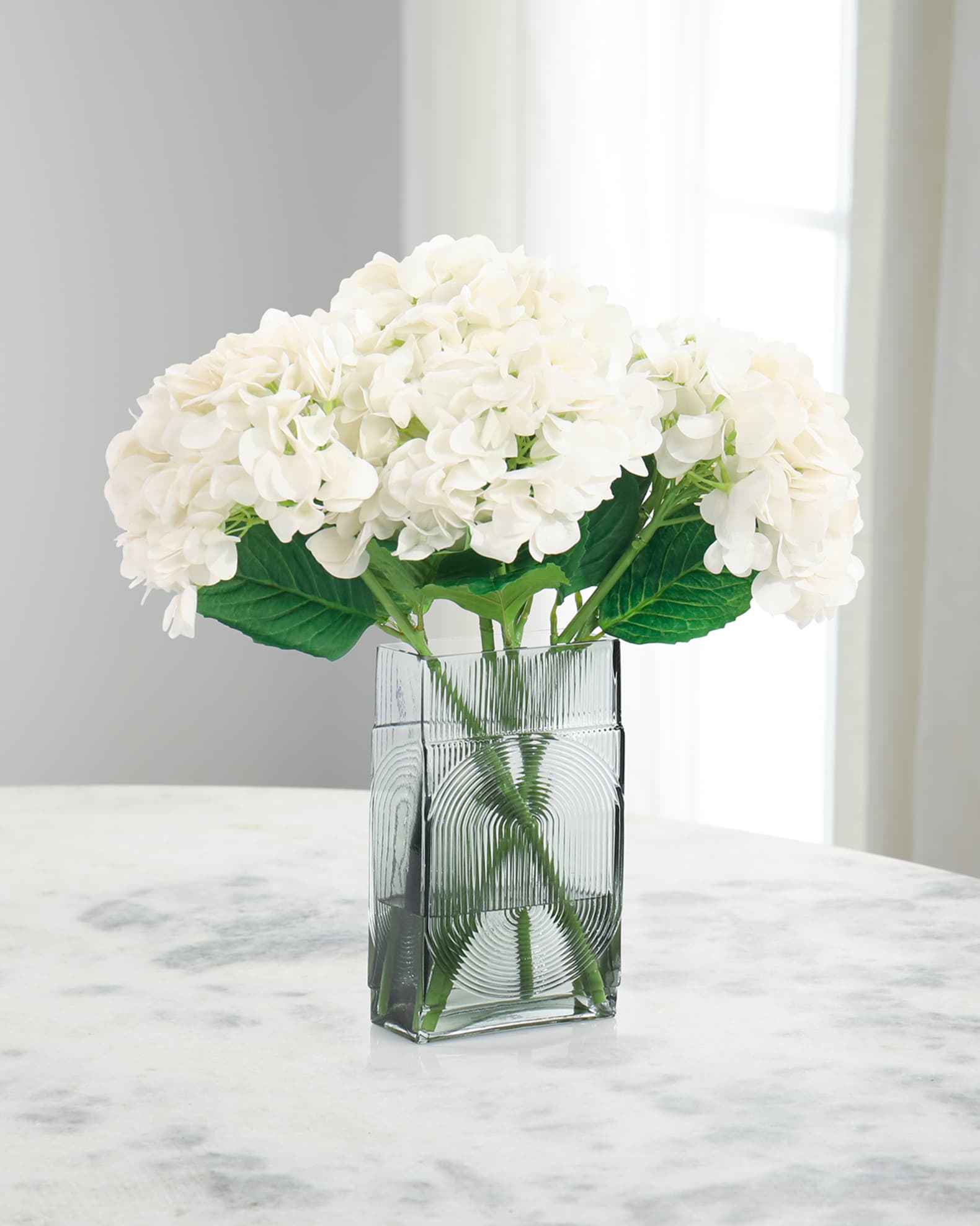 John-Richard Collection Luminous Hydrangeas 19" Faux Floral Arrangement in Glass Vase