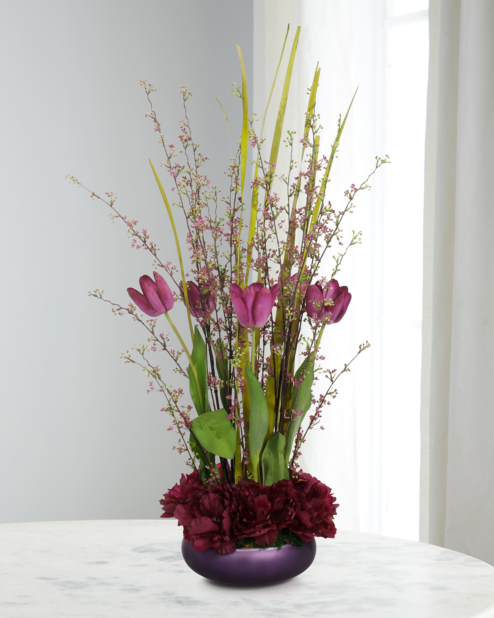 John-Richard Collection Eggplant Peonies 37" Faux Floral Arrangement