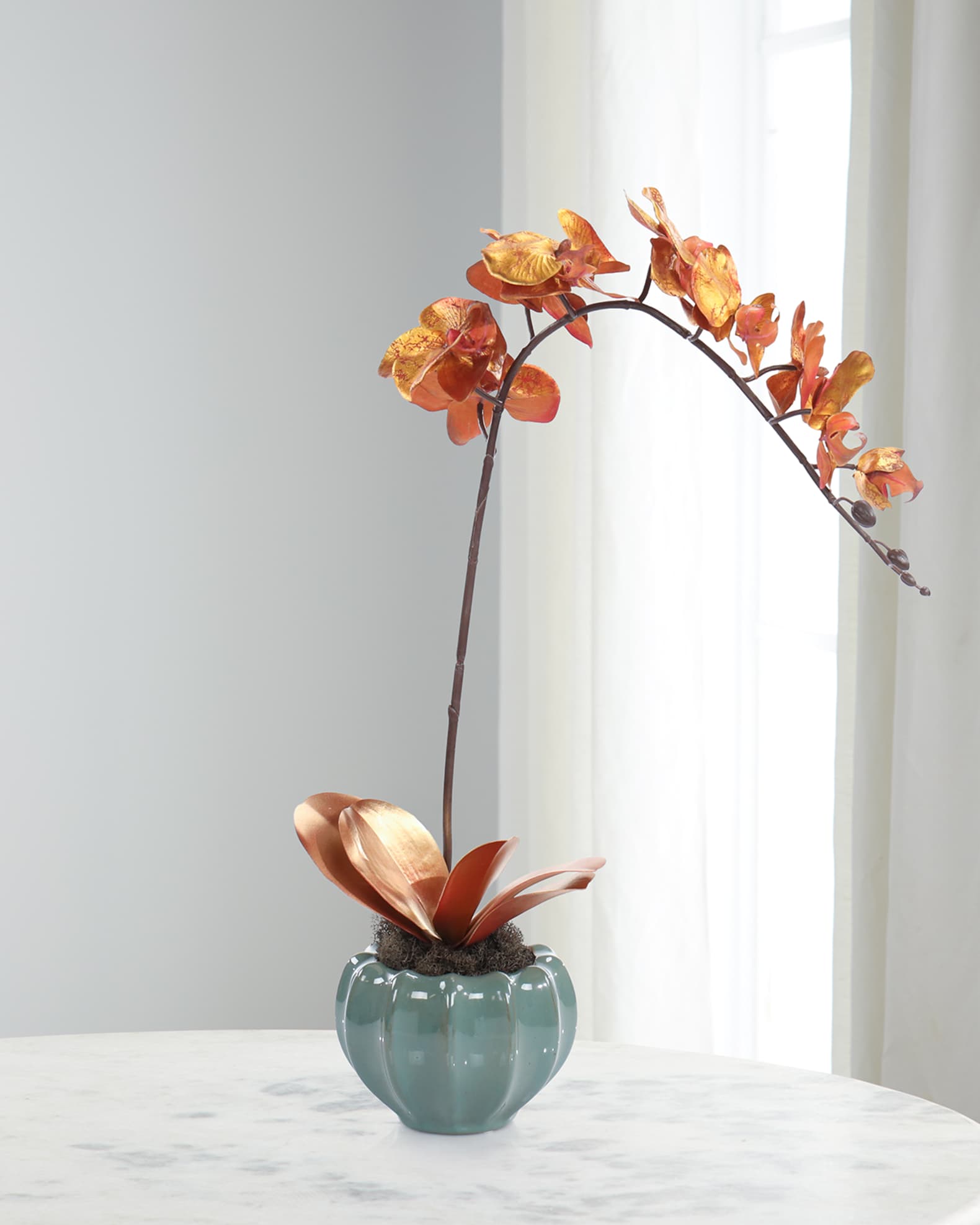 John-Richard Collection Golden Orchid 21" Faux Floral Arrangement in Glass Vase