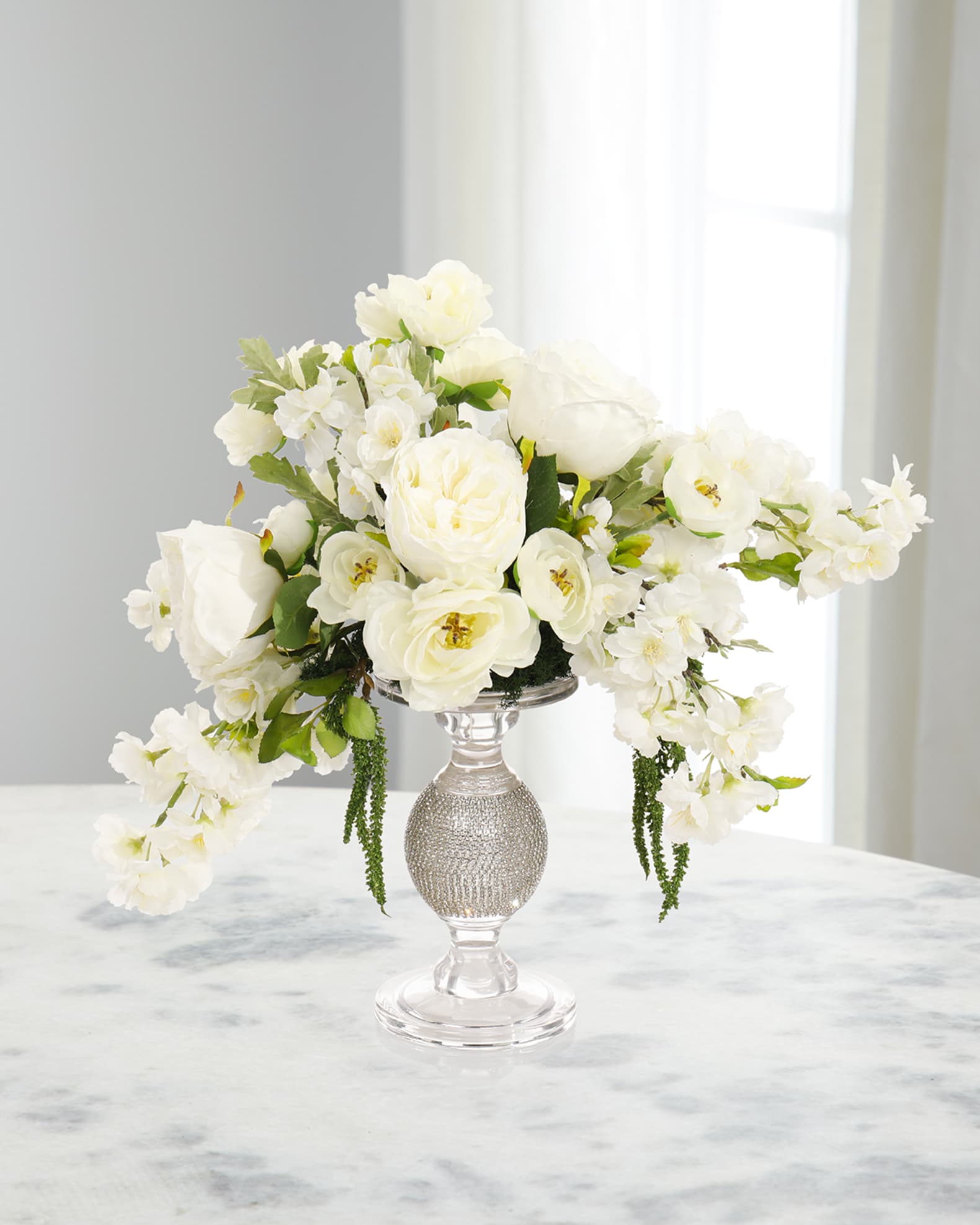 John-Richard Collection Bling Roses and Blossoms 16" Faux Floral Arrangement in Glass Vase