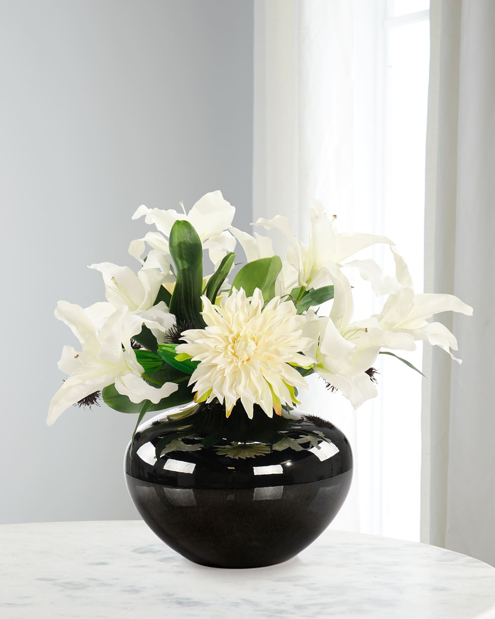 John-Richard Collection Thistle & Dahlias 20" Faux Floral Arrangement in Glazed Vase