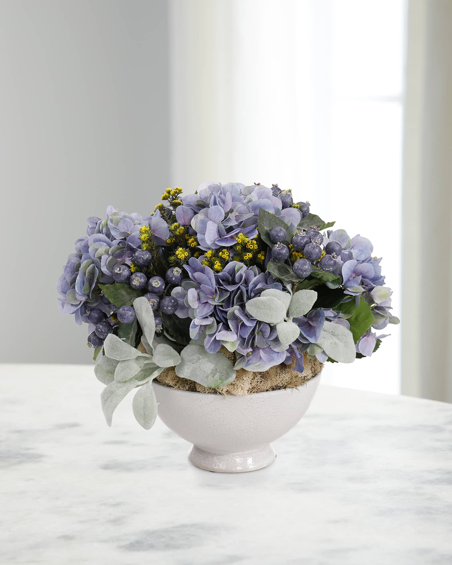 John-Richard Collection Blue Bayou 12" Faux Floral Arrangement in Porcelain Bowl
