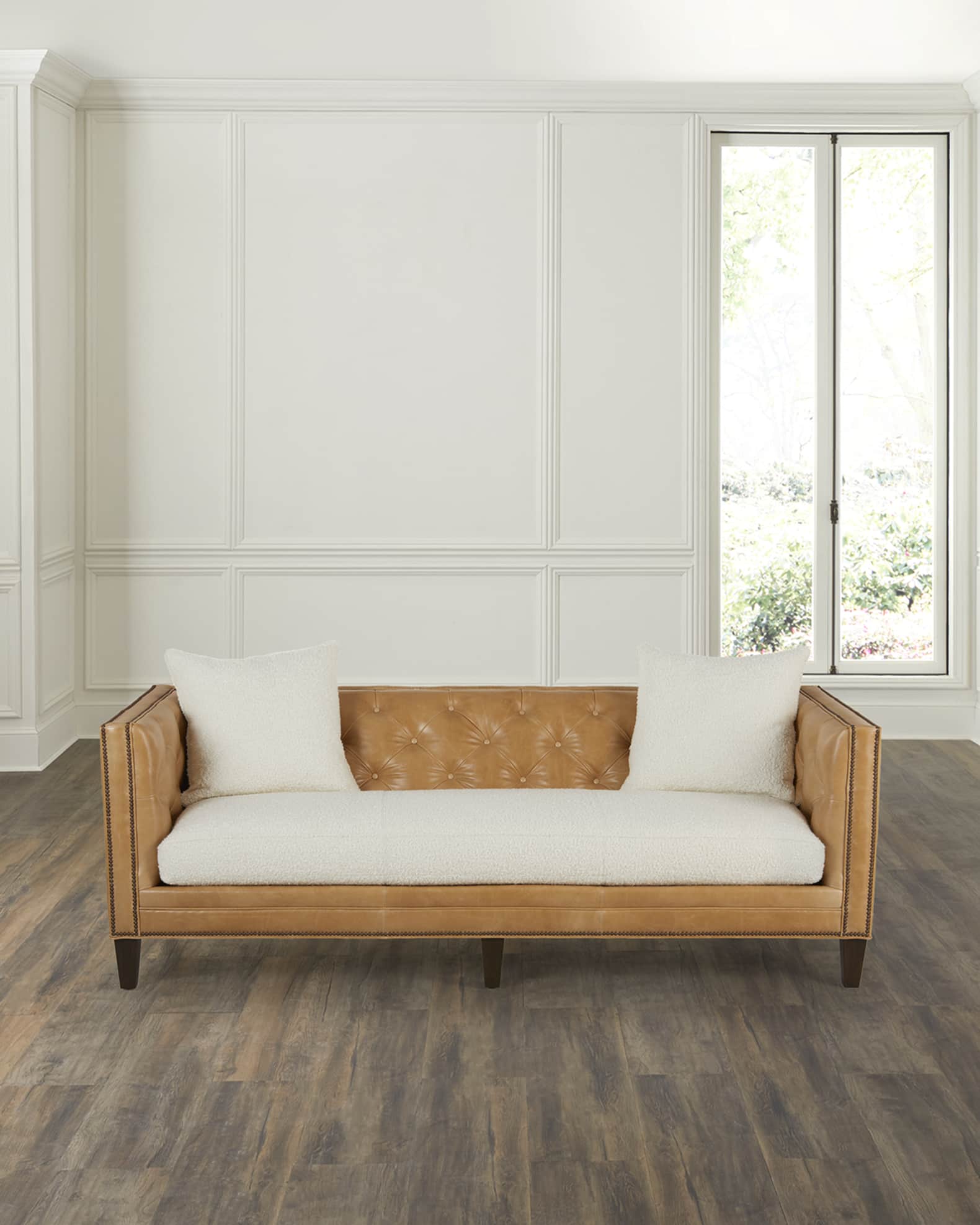 Massoud Blaine Tufted Leather Sofa, 90" Horchow