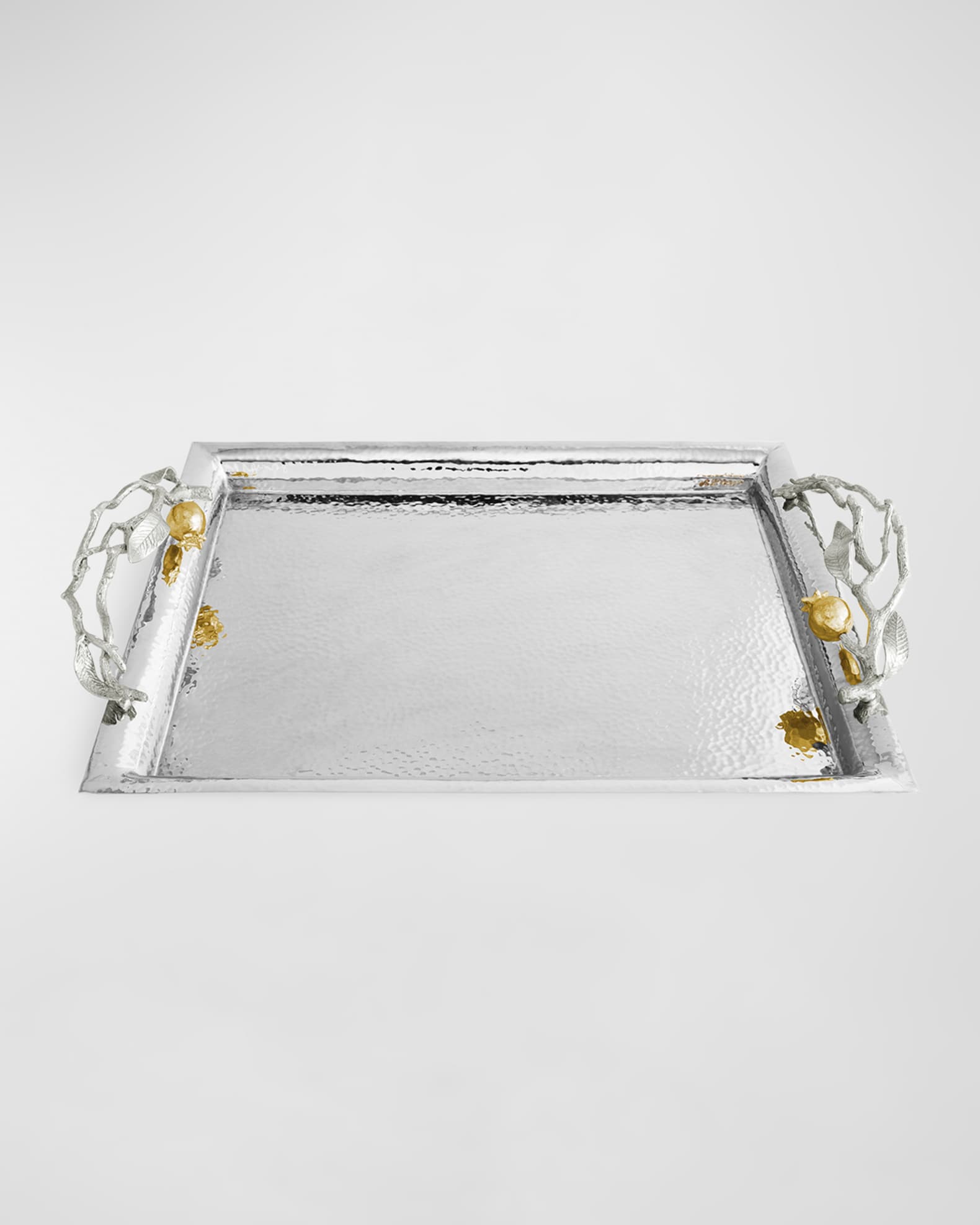 Michael Aram Pomegranate Silver & Gold Serving Tray with 24K Goldplate