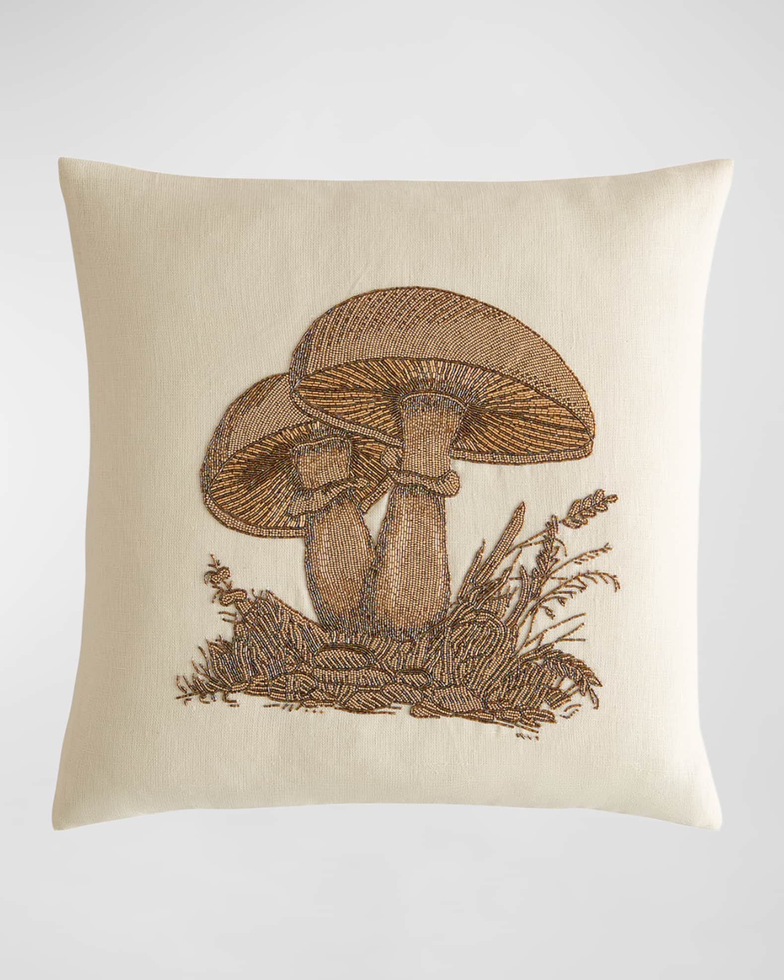 Jonathan Adler Botanist Mushrooms Beaded Pillow, 22" Square
