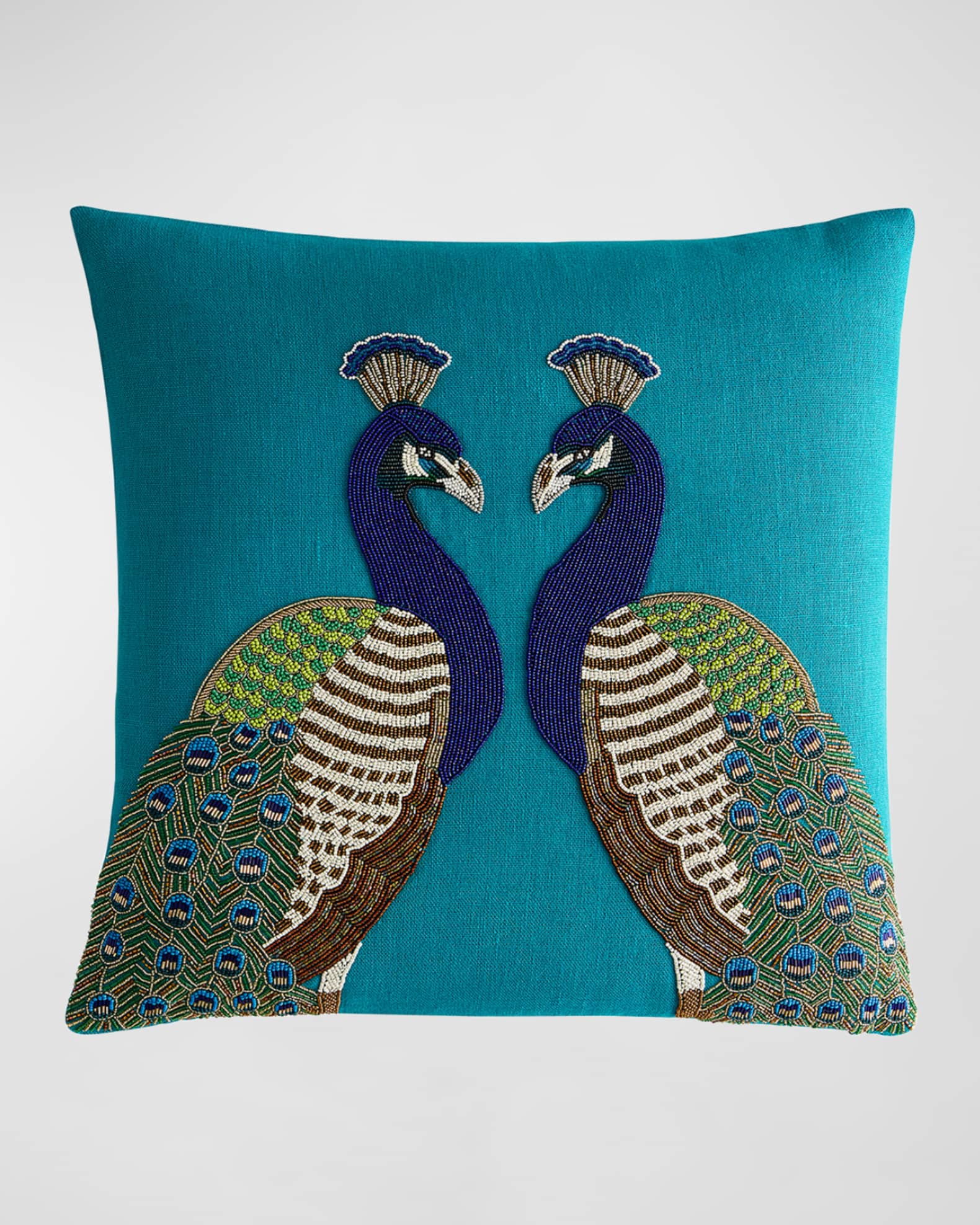 Jonathan Adler Reflected Peacock Beaded Pillow, 20" Square