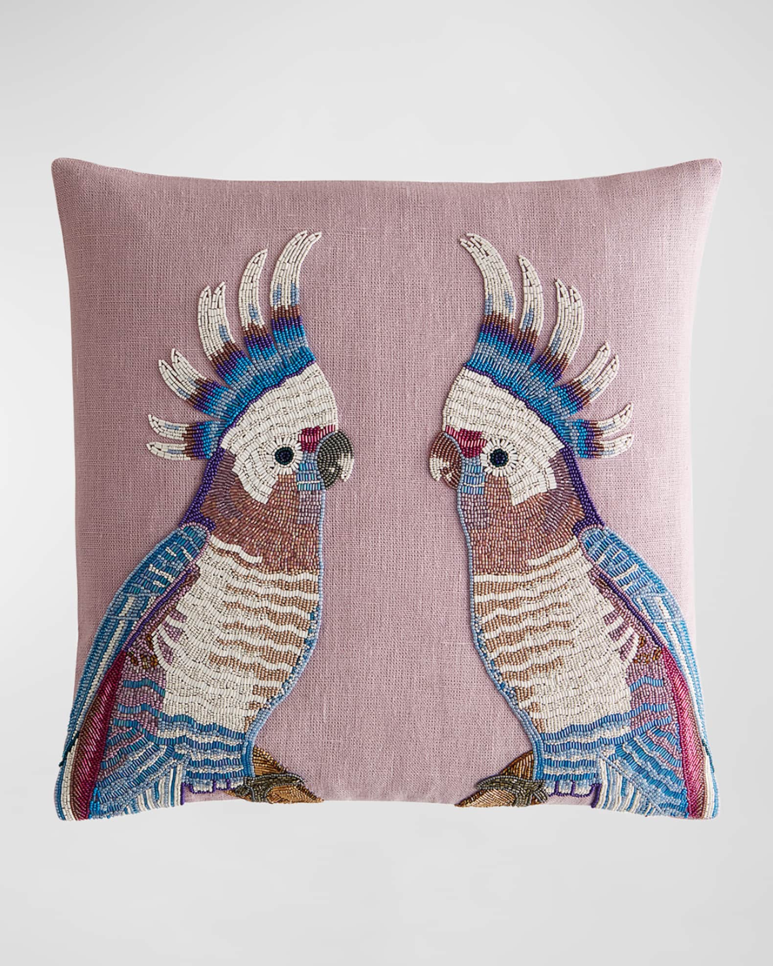 Jonathan Adler Reflected Parrots Beaded Decorative Pillow, 18"